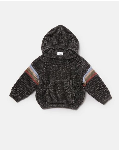 Hooded Sweater Chunky - Black Melange