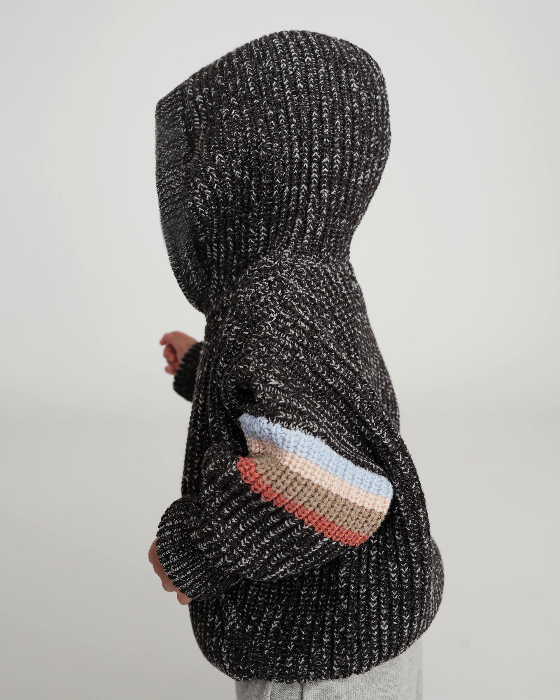 Hooded Sweater Chunky - Black Melange image number 1