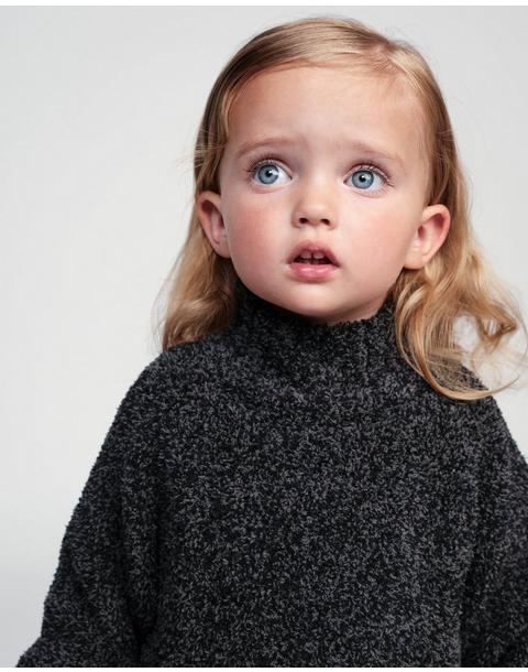 Mockneck Sweater Fuzzy - Black Melange