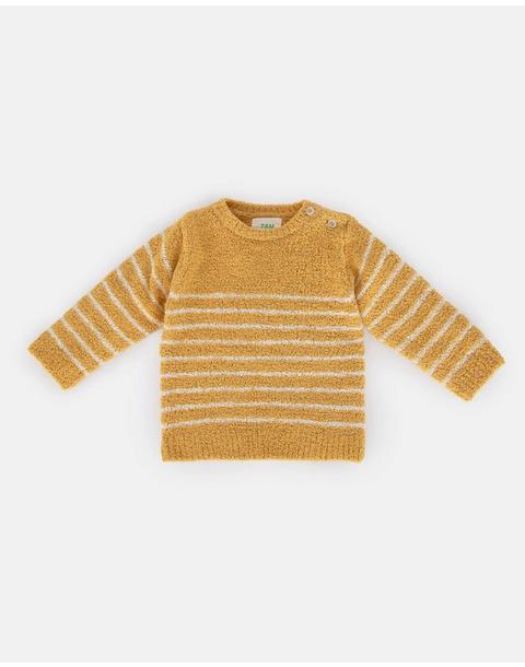 Striped Long Sleeve Top Fuzzy - Amber/Ecru