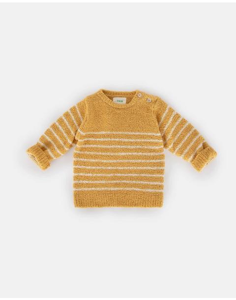 Striped Long Sleeve Top Fuzzy - Amber/Ecru