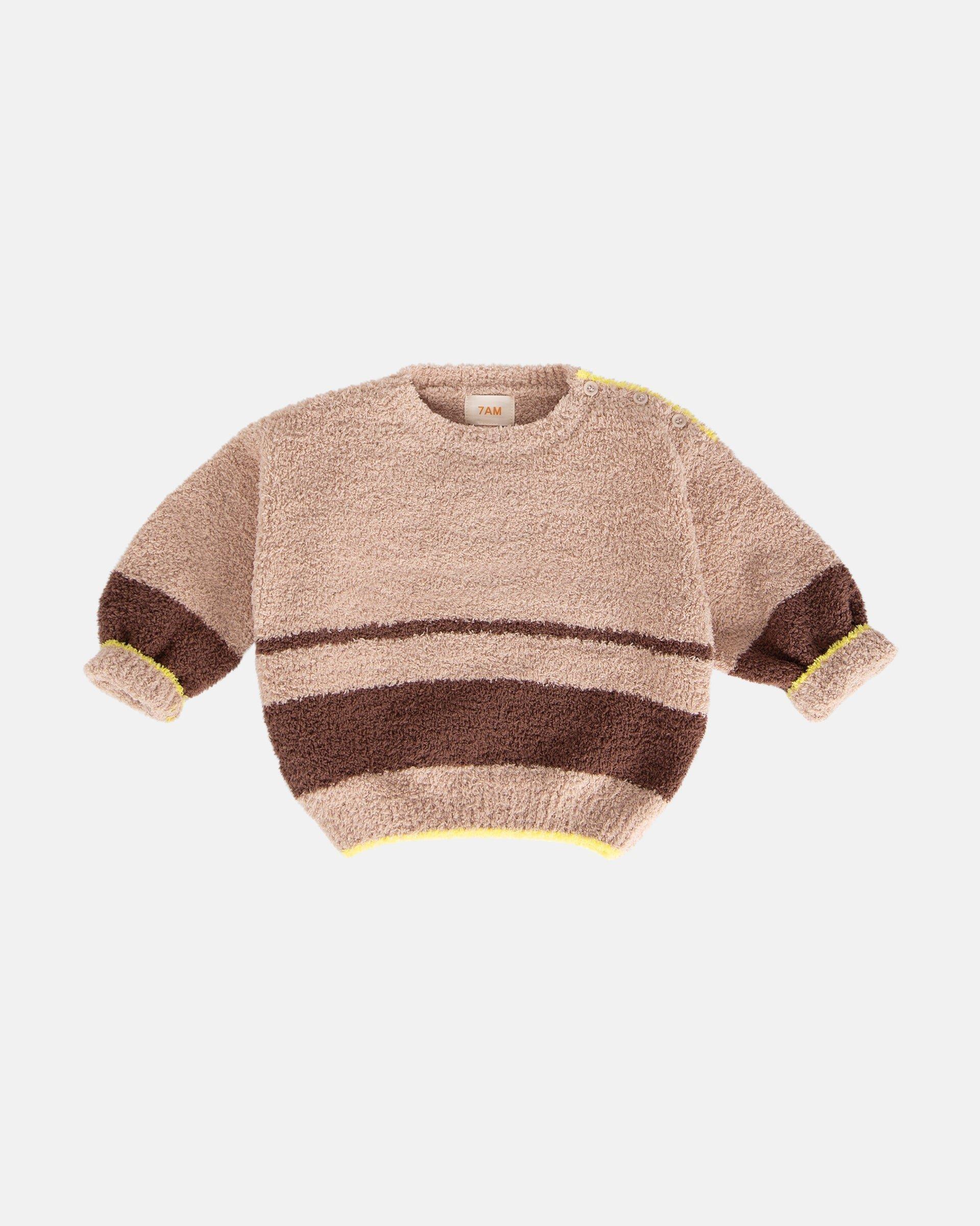 Boxy Striped Sweater Fuzzy - Pecan/Choco image number 2