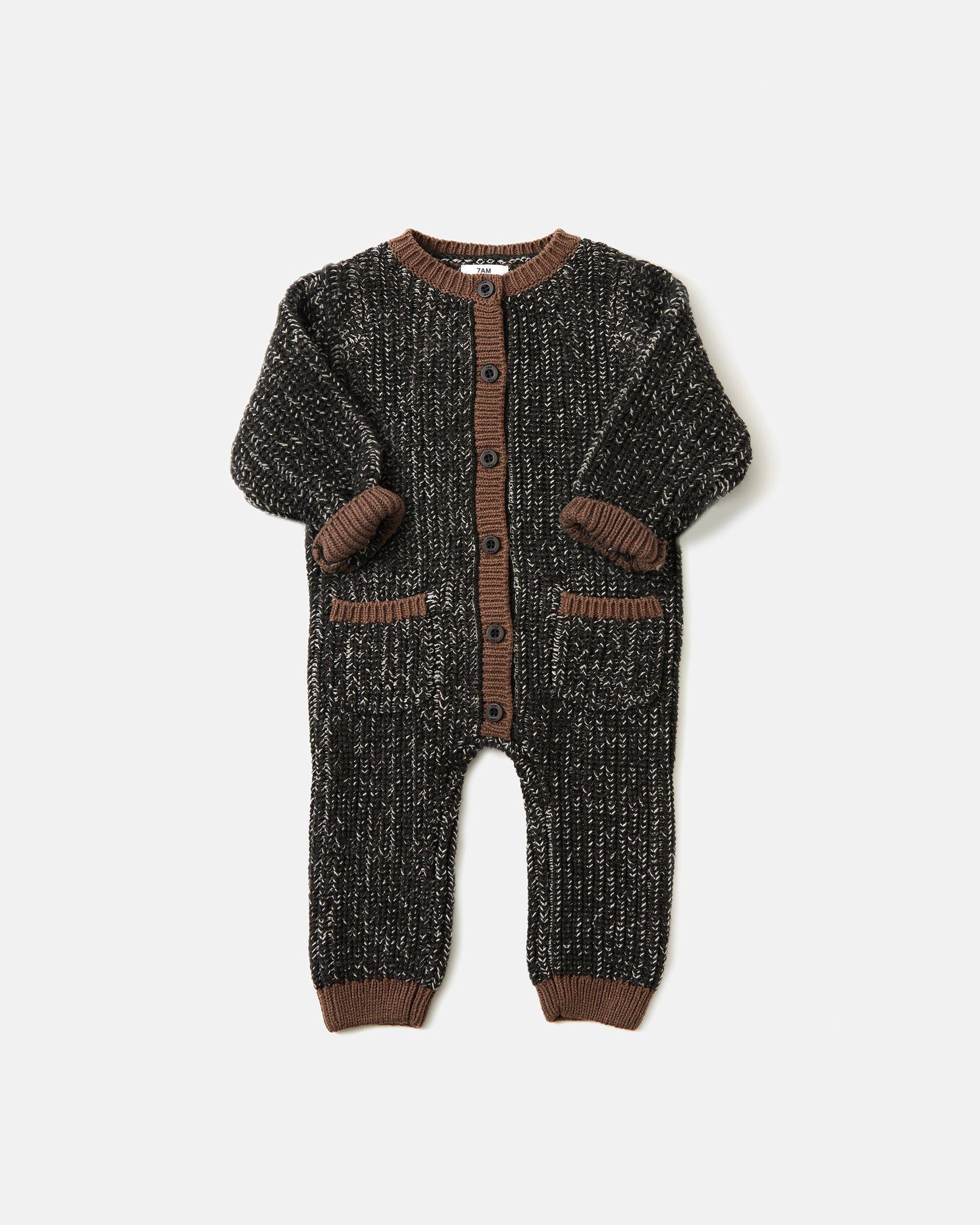 Long Sleeve Chunky Romper - Black Melange/Brown image number 2