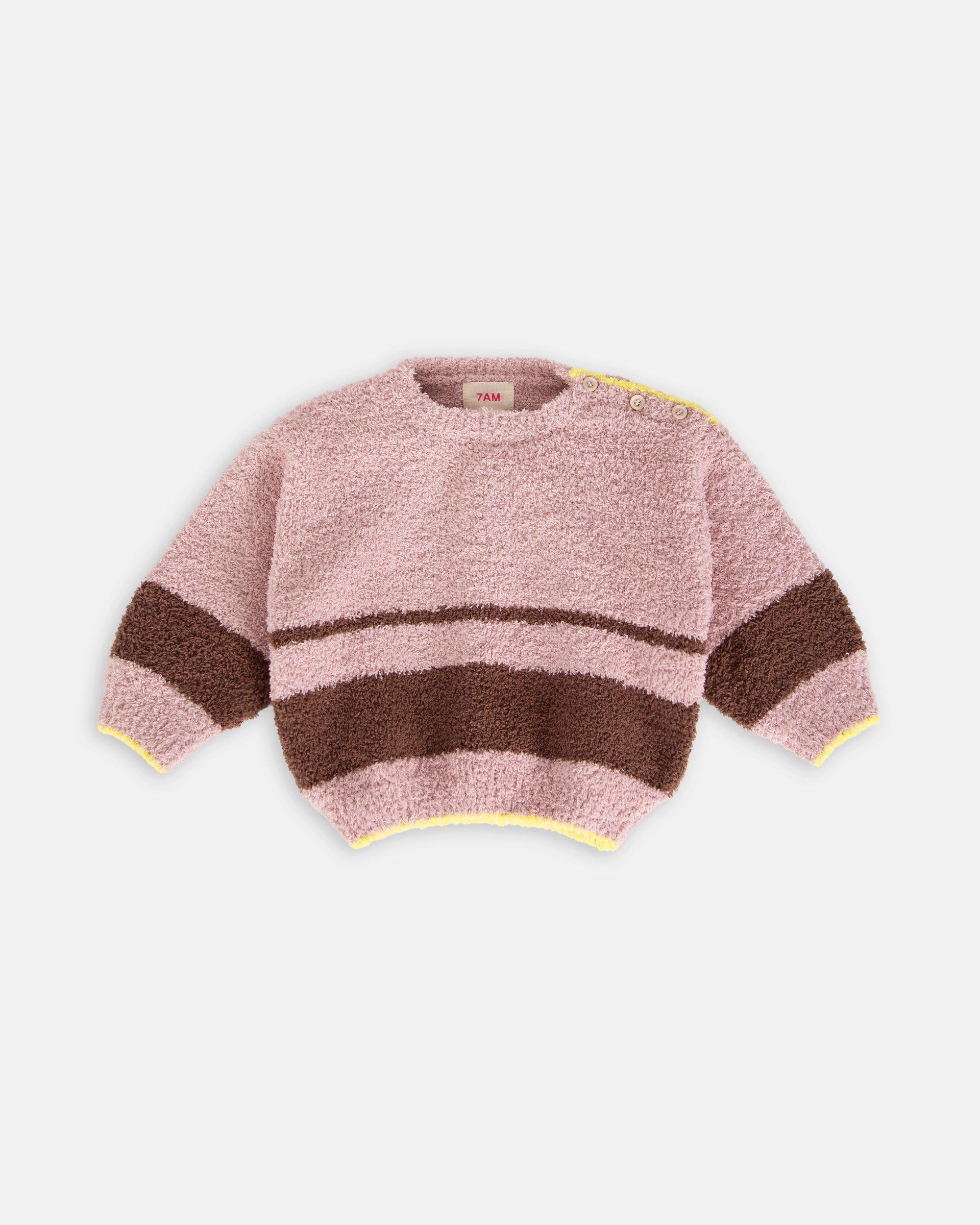 Boxy Striped Sweater Fuzzy - Ash Rose/Choco