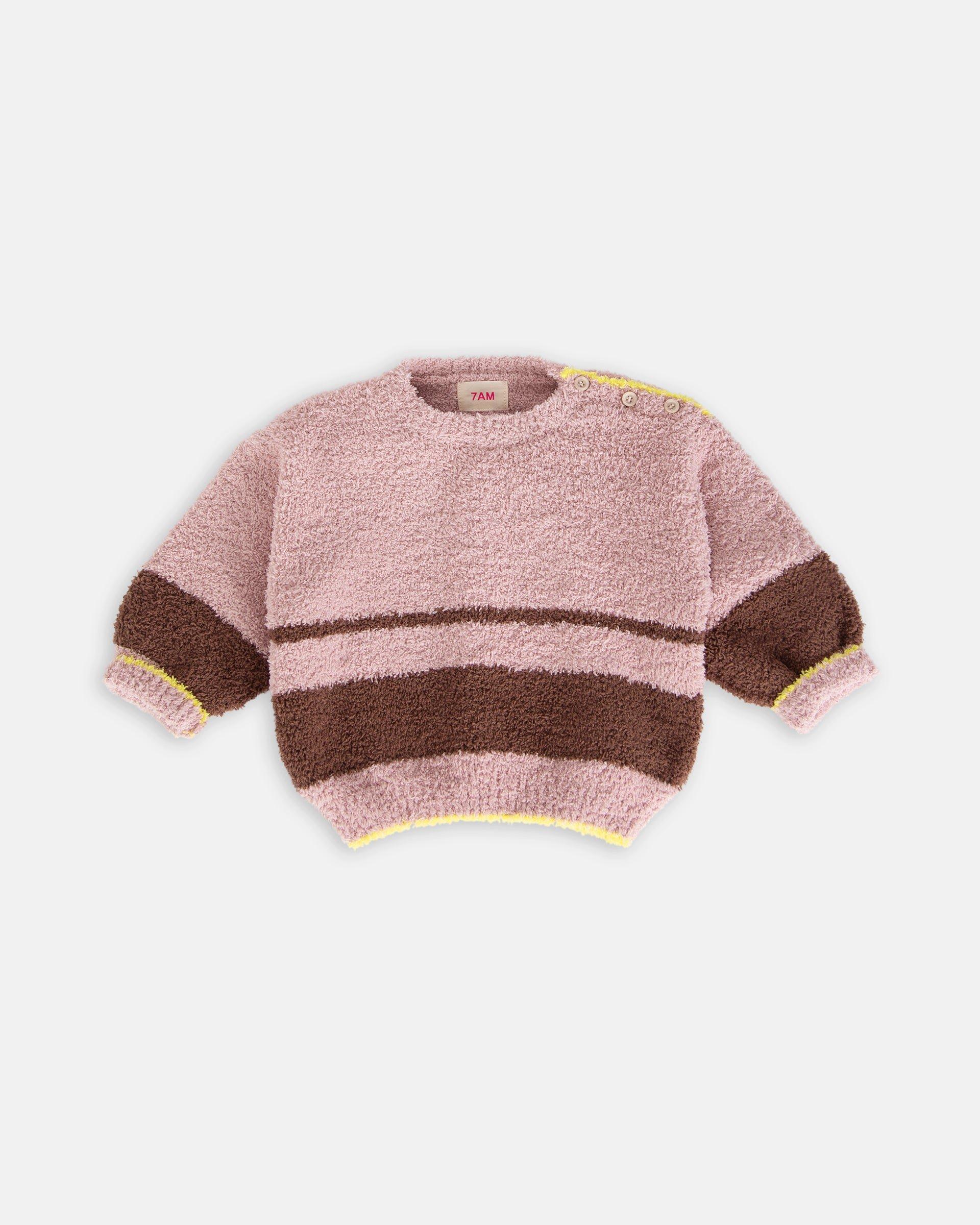 Boxy Striped Sweater Fuzzy - Ash Rose/Choco image number 2