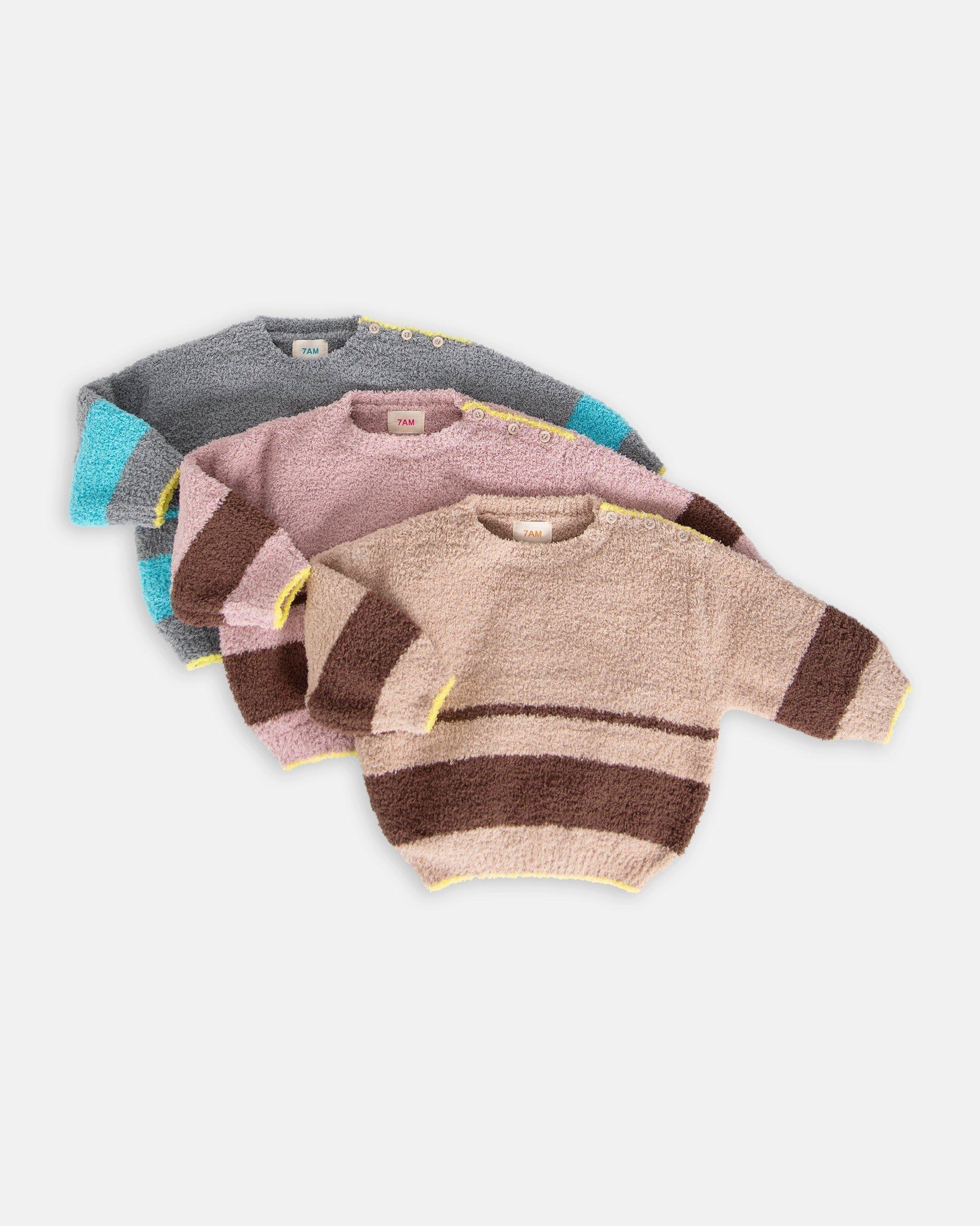 Boxy Striped Sweater Fuzzy - Ash Rose/Choco image number 4