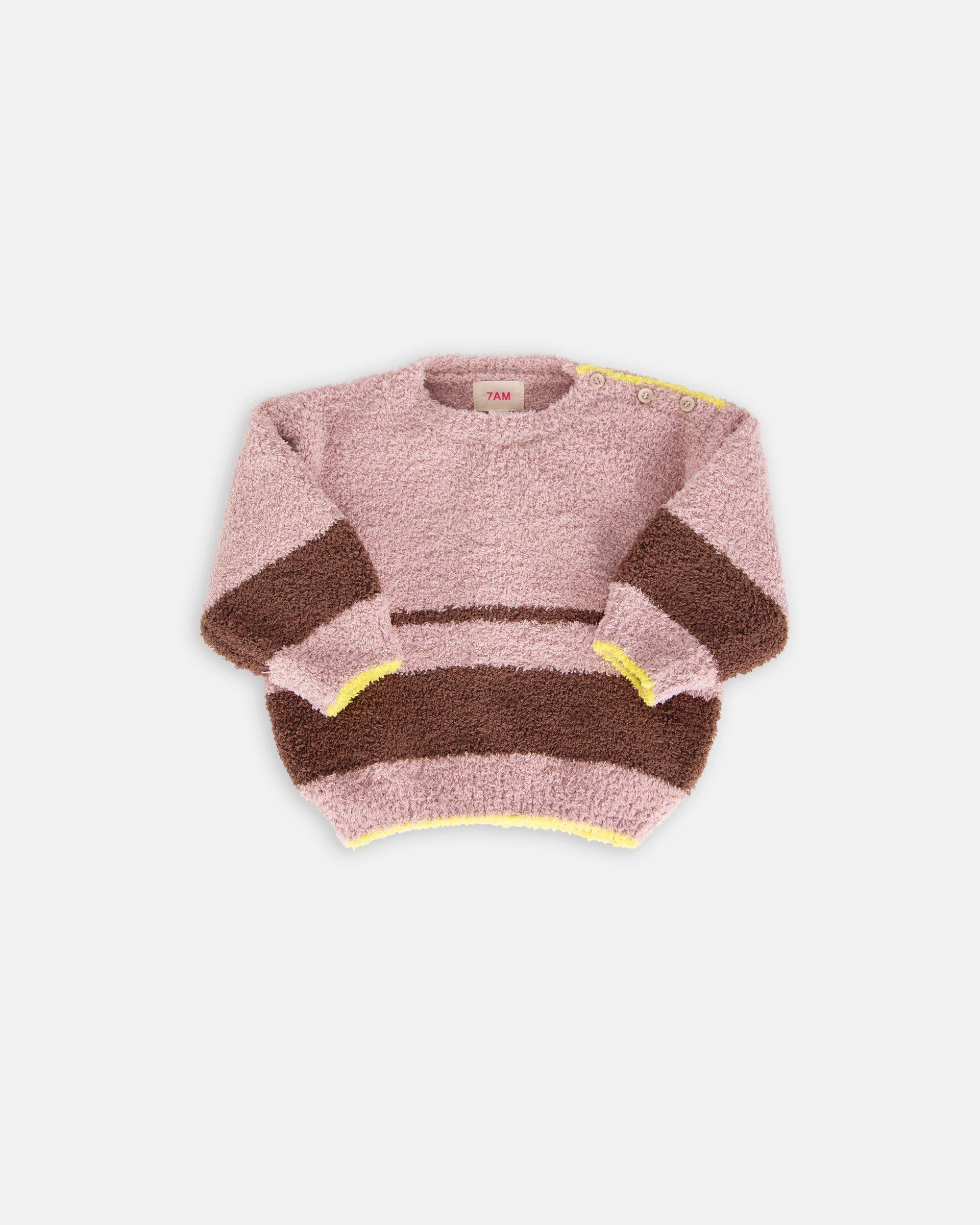 Boxy Striped Sweater Fuzzy - Ash Rose/Choco image number 1