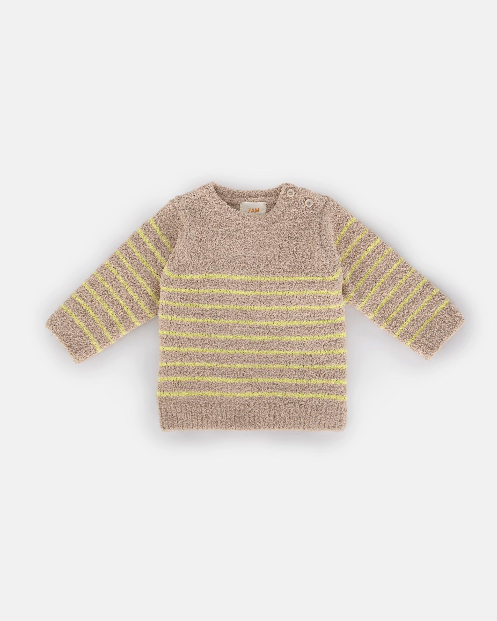 Striped Long Sleeve Top Fuzzy - Pecan/Chartreuse