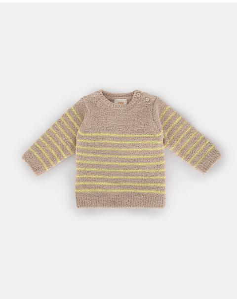 Striped Long Sleeve Top Fuzzy - Pecan/Chartreuse