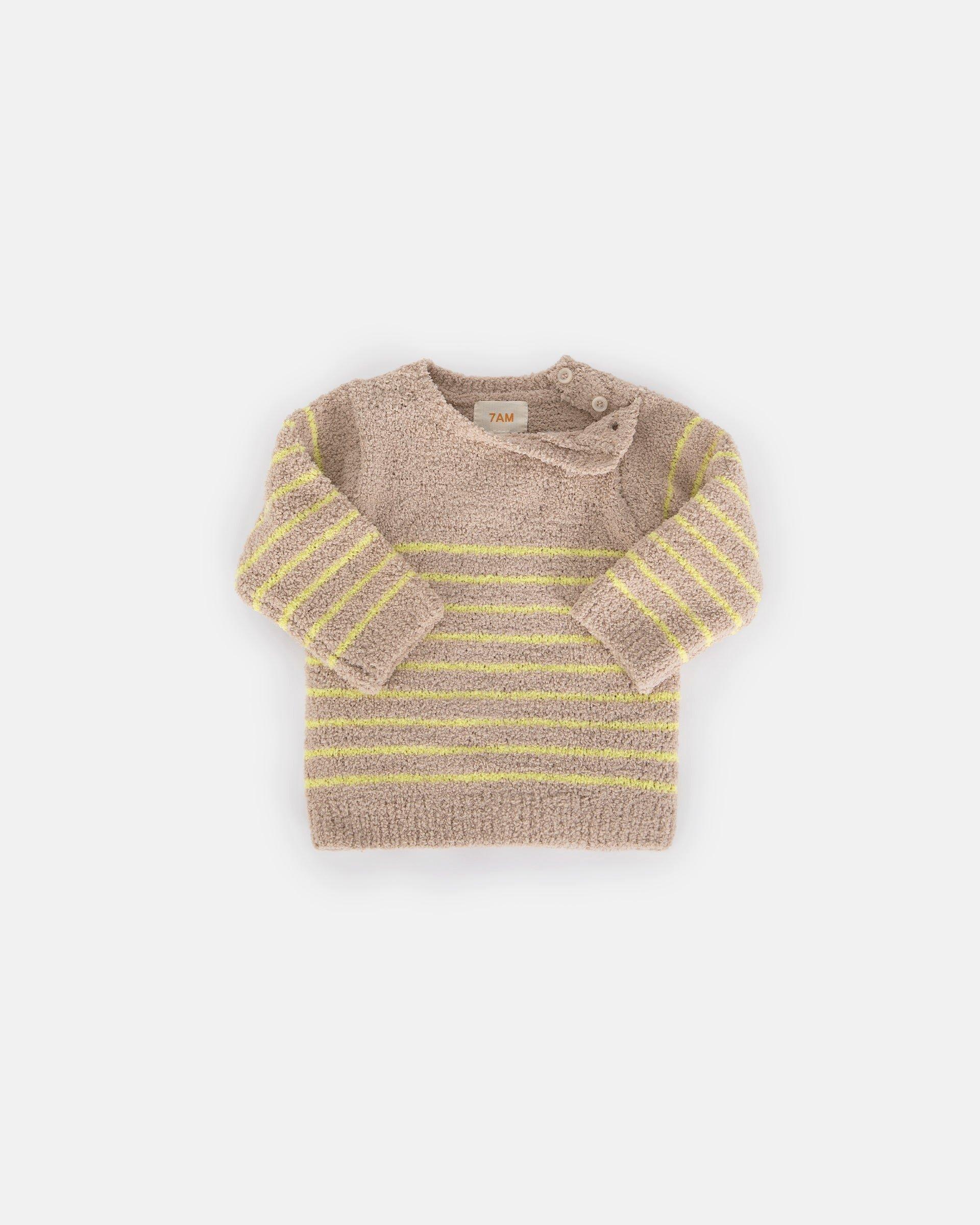 Striped Long Sleeve Top Fuzzy - Pecan/Chartreuse image number 2