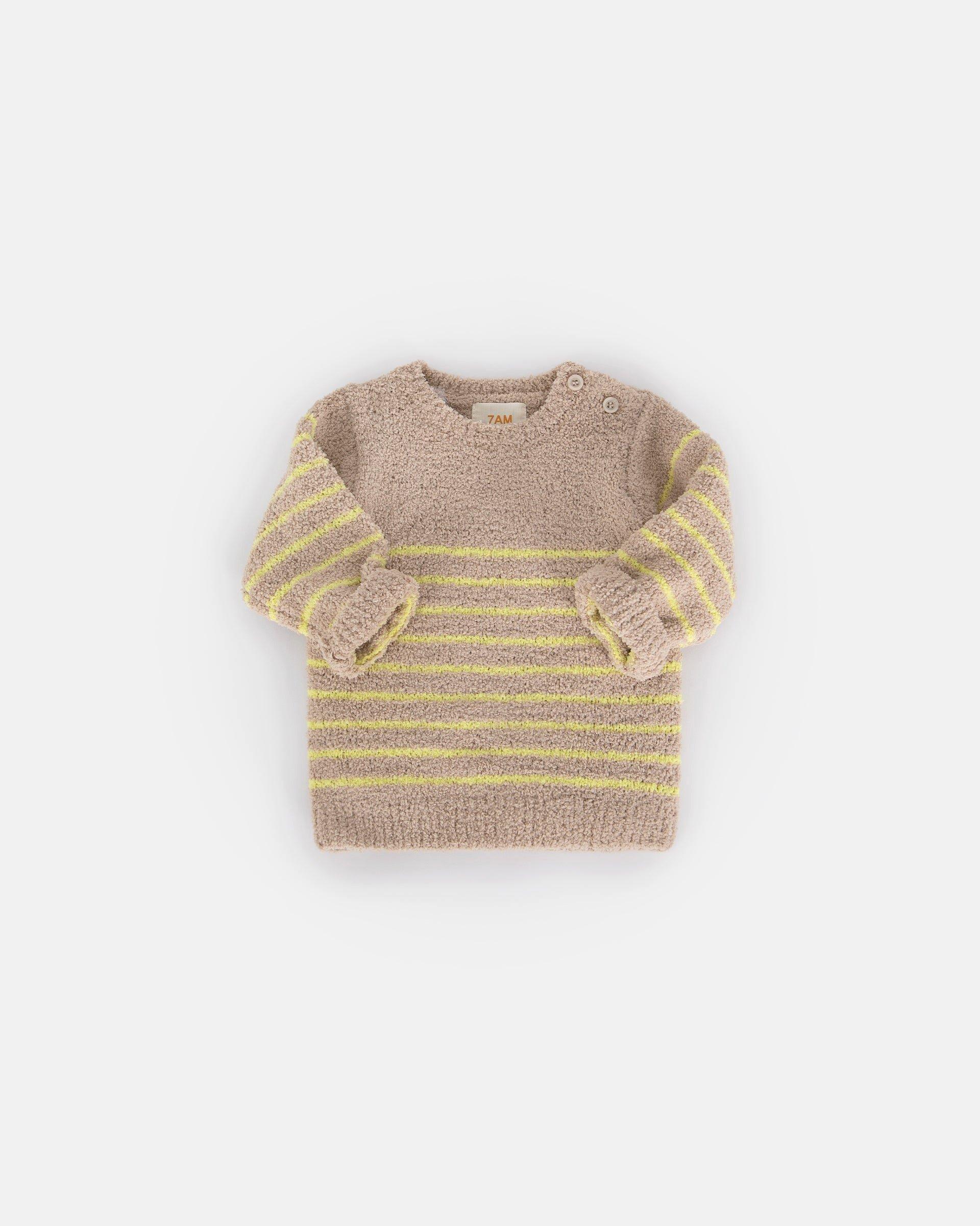 Striped Long Sleeve Top Fuzzy - Pecan/Chartreuse image number 3