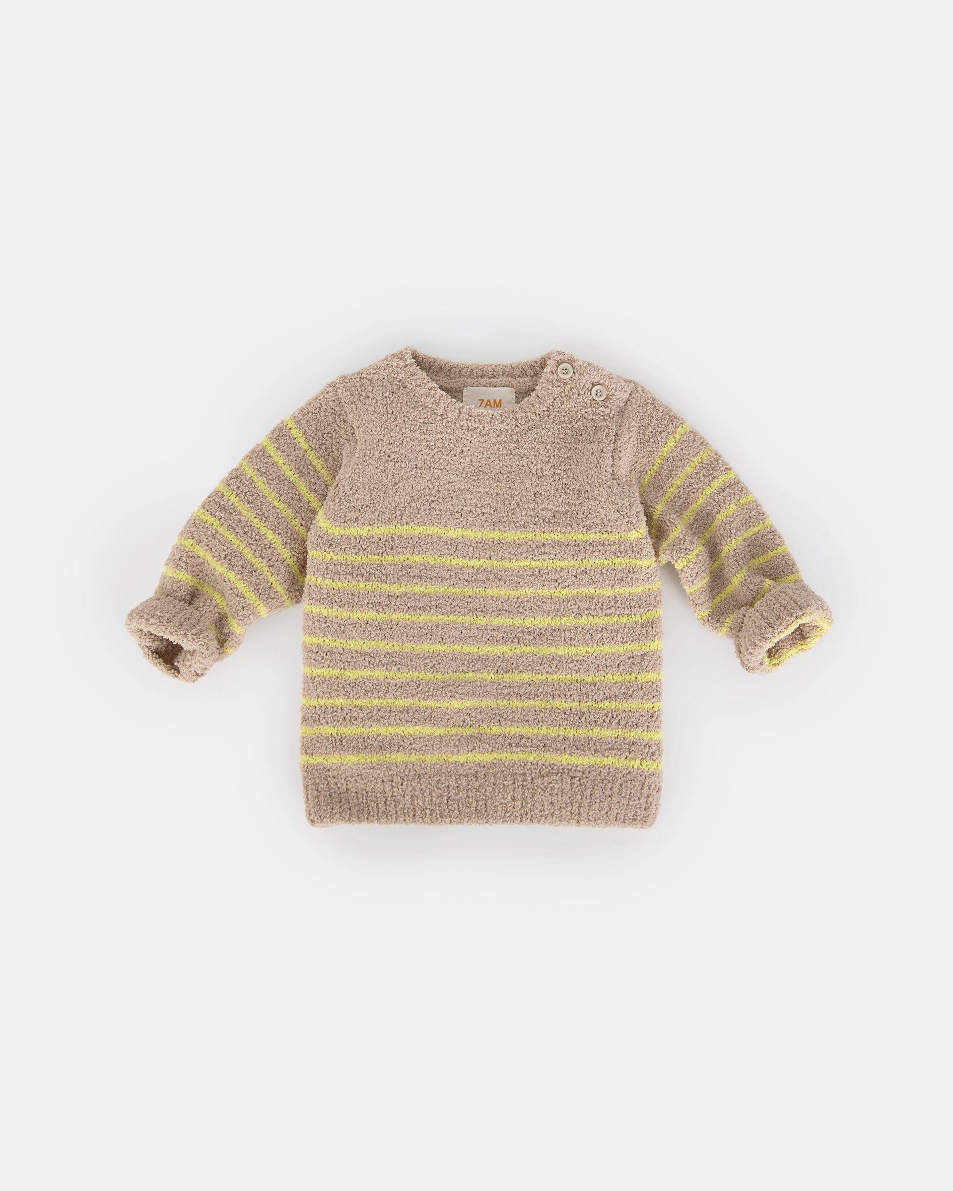 Striped Long Sleeve Top Fuzzy - Pecan/Chartreuse image number 1