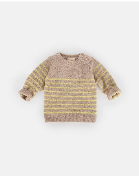 Striped Long Sleeve Top Fuzzy - Pecan/Chartreuse