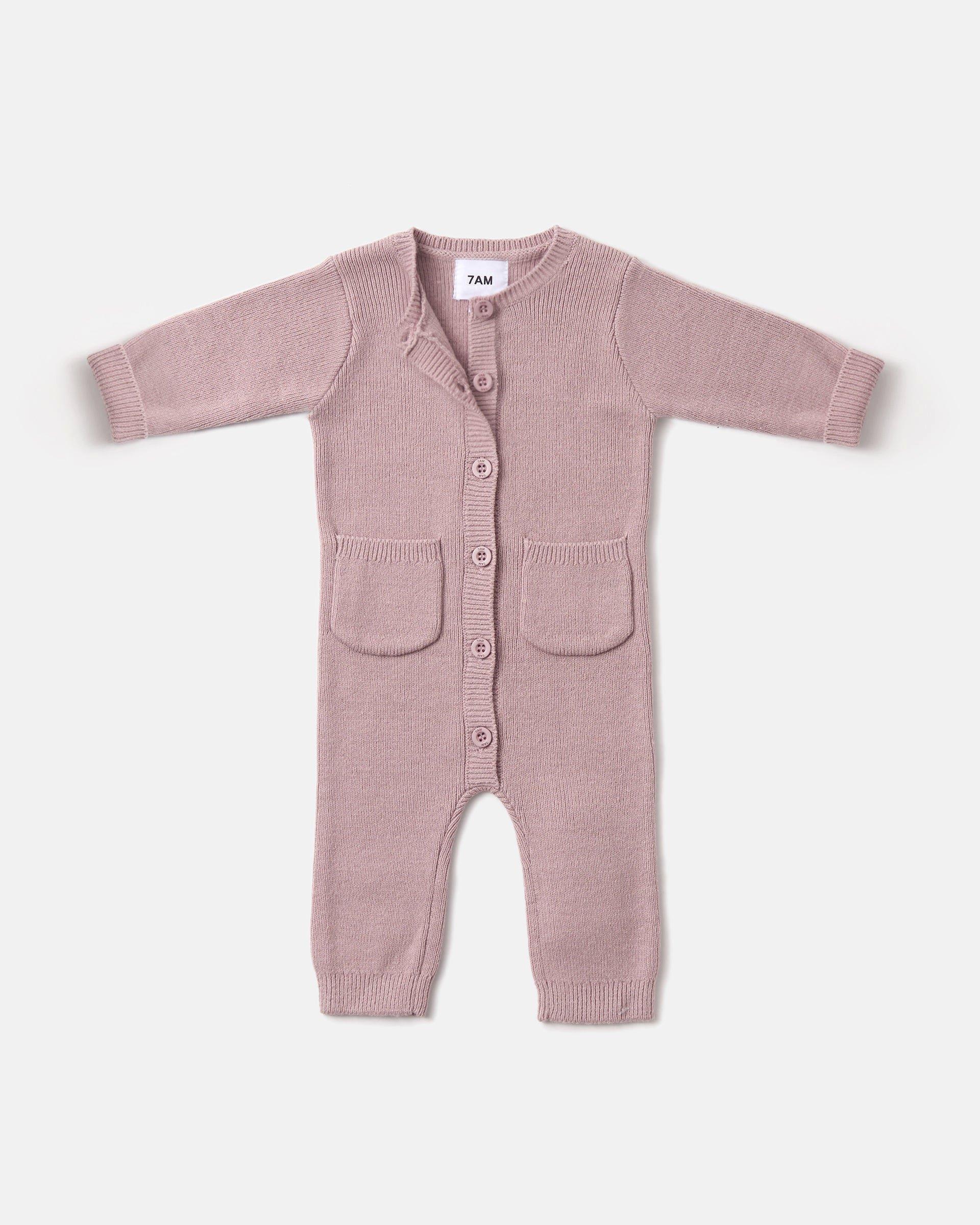 Long Sleeve Ribbed Romper - Ash Rose image number 2