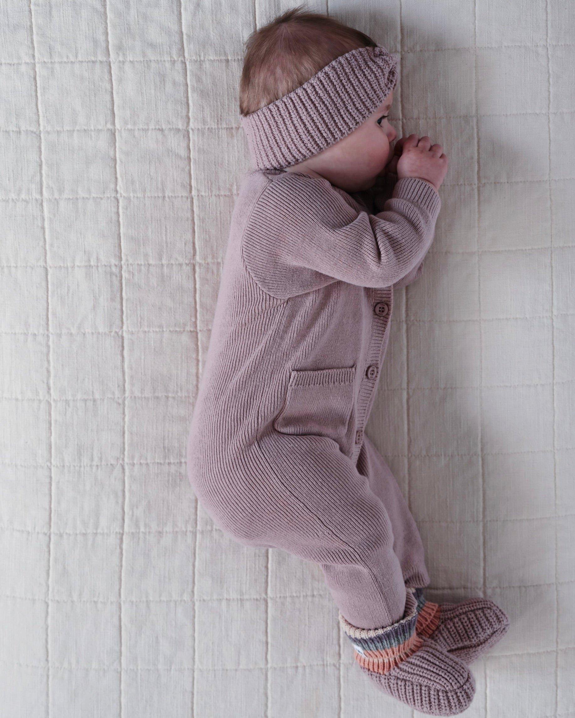 Long Sleeve Ribbed Romper - Ash Rose image number 1