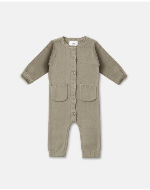 Long Sleeve Ribbed Romper - Olive