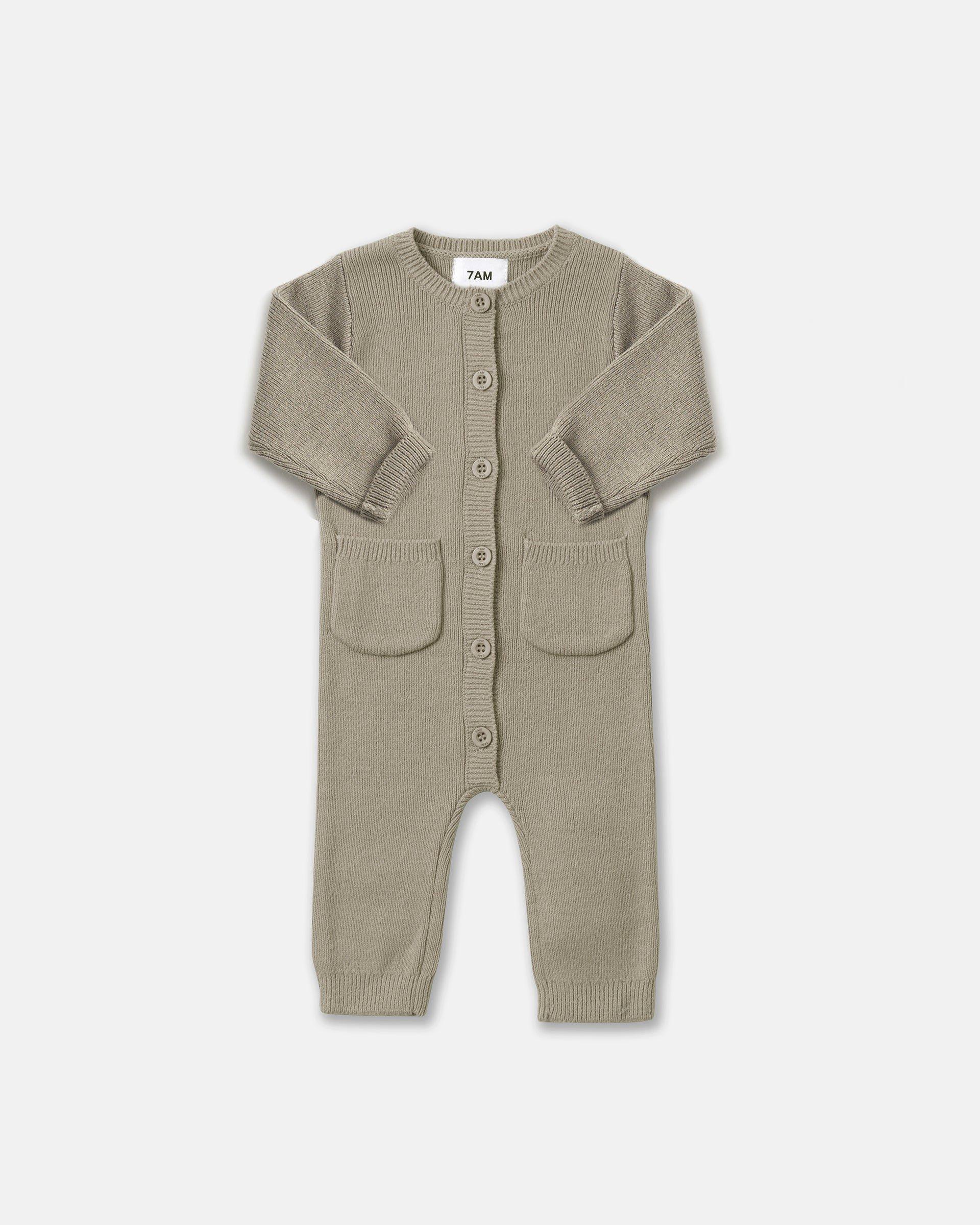 Long Sleeve Ribbed Romper - Olive image number 2