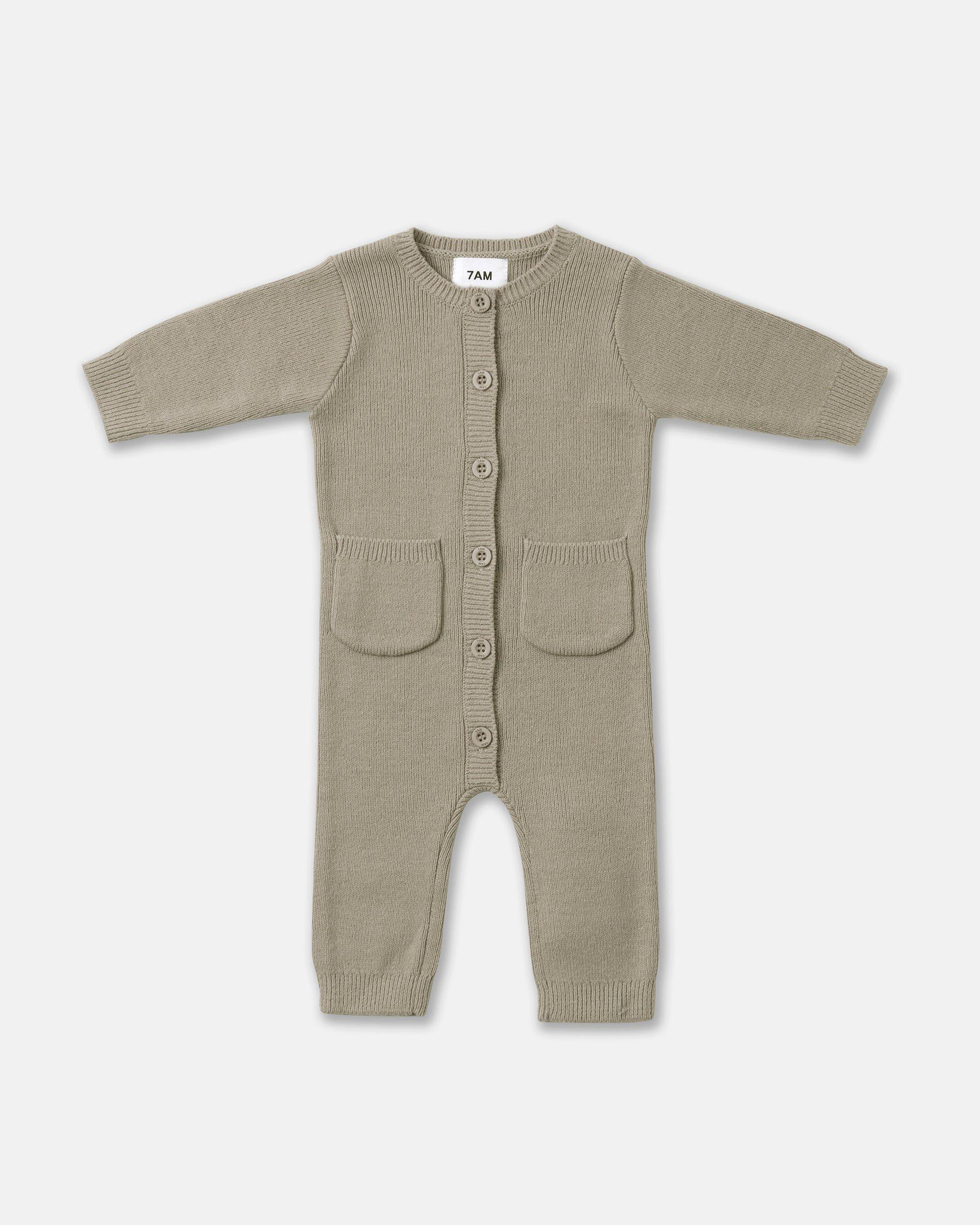 Long Sleeve Ribbed Romper - Olive image number 3