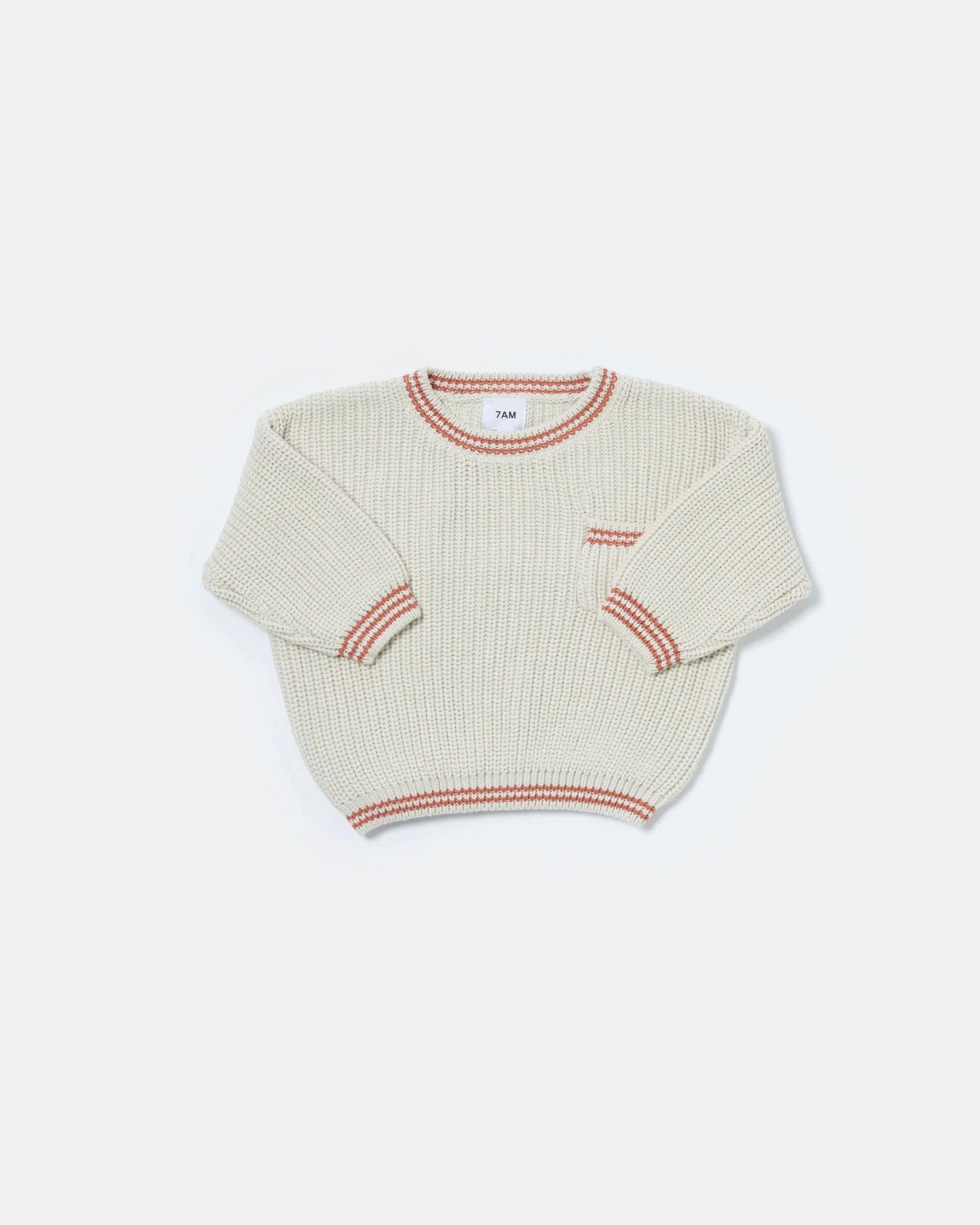 Boxy Sweater Tennis Chunky - Ecru/Terracotta image number 4