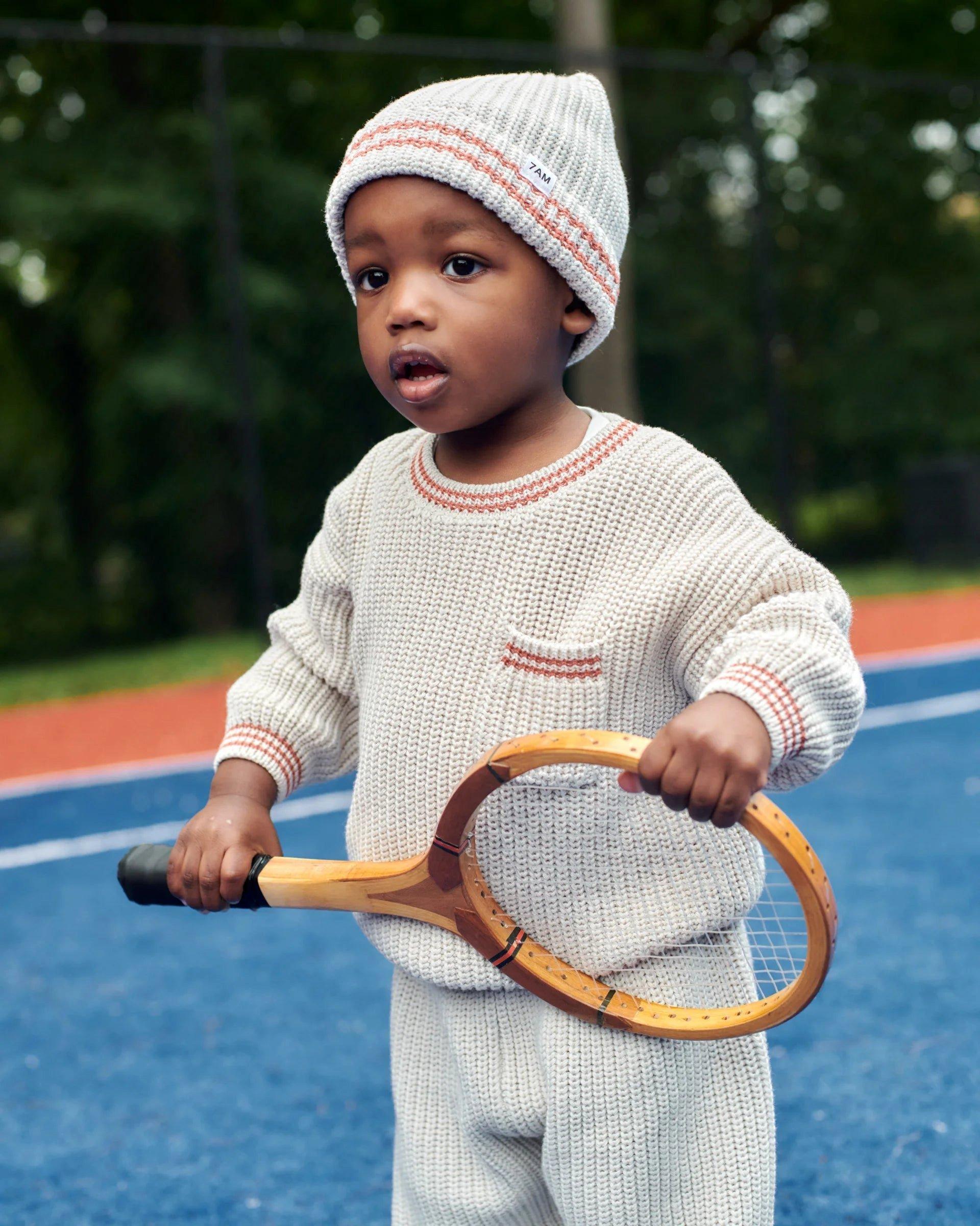 Boxy Sweater Tennis Chunky - Ecru/Terracotta image number 1