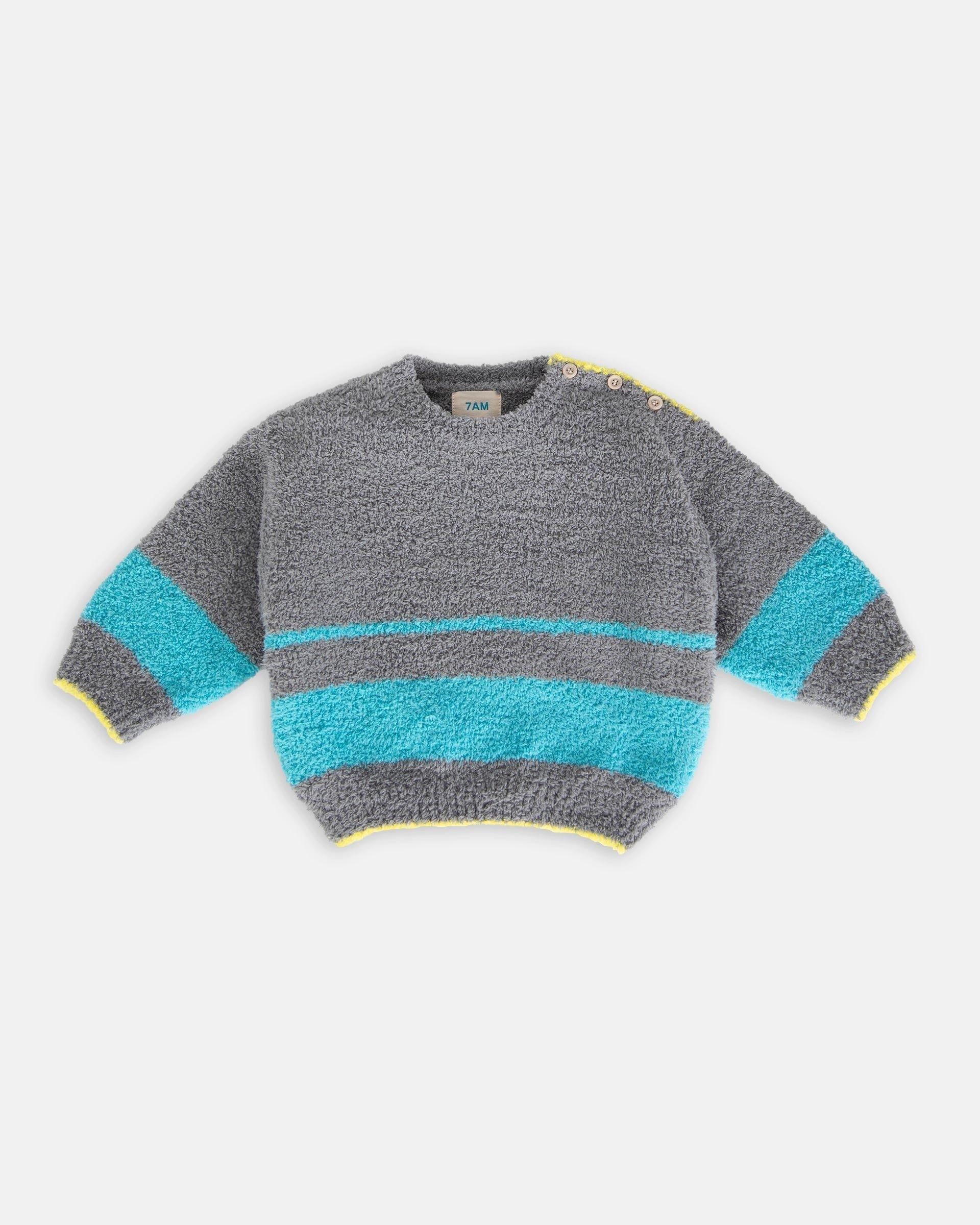 Boxy Striped Sweater Fuzzy - Gris/Bright Cyan