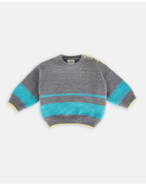 Boxy Striped Sweater Fuzzy - Gris/Bright Cyan