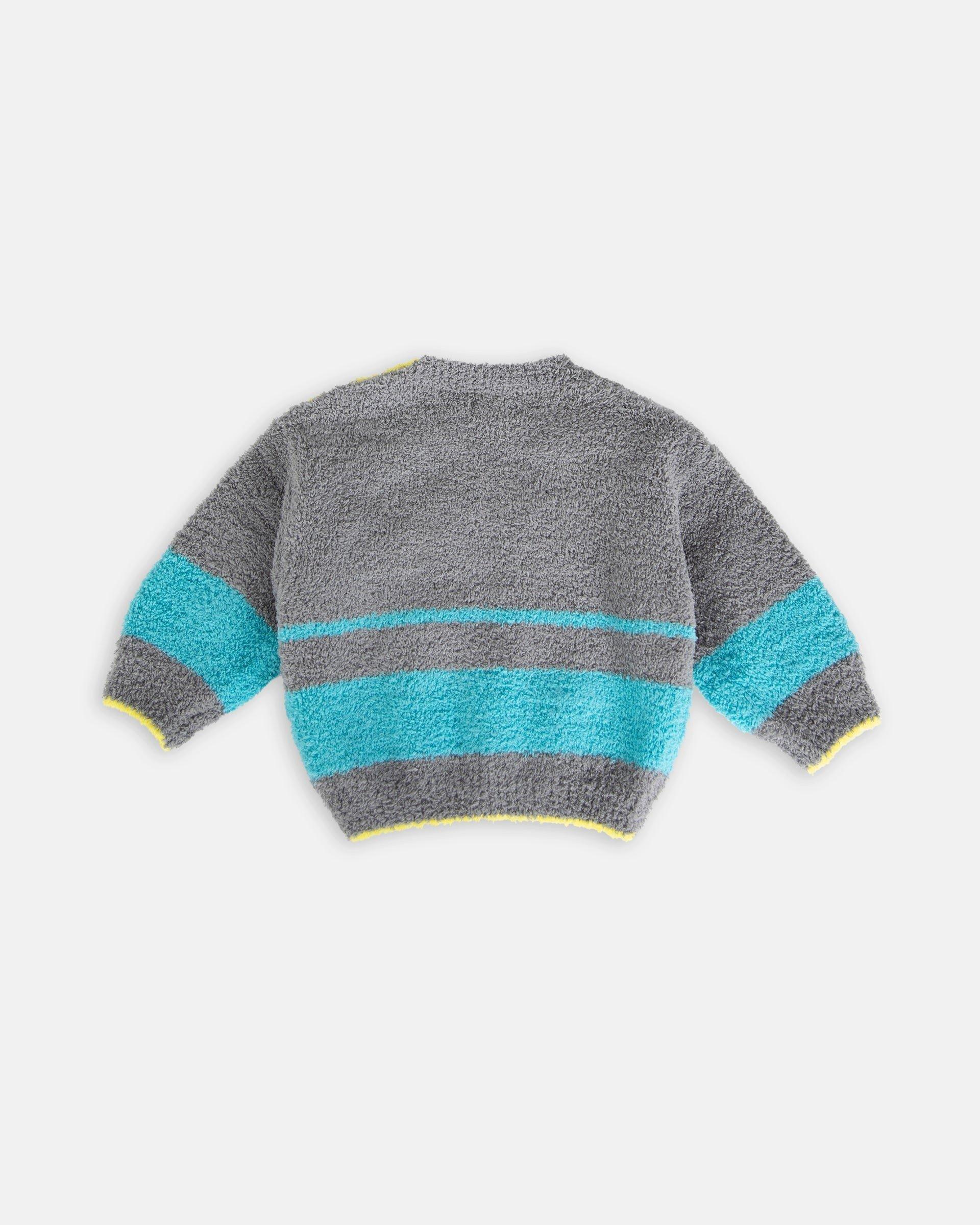Boxy Striped Sweater Fuzzy - Gris/Bright Cyan image number 3