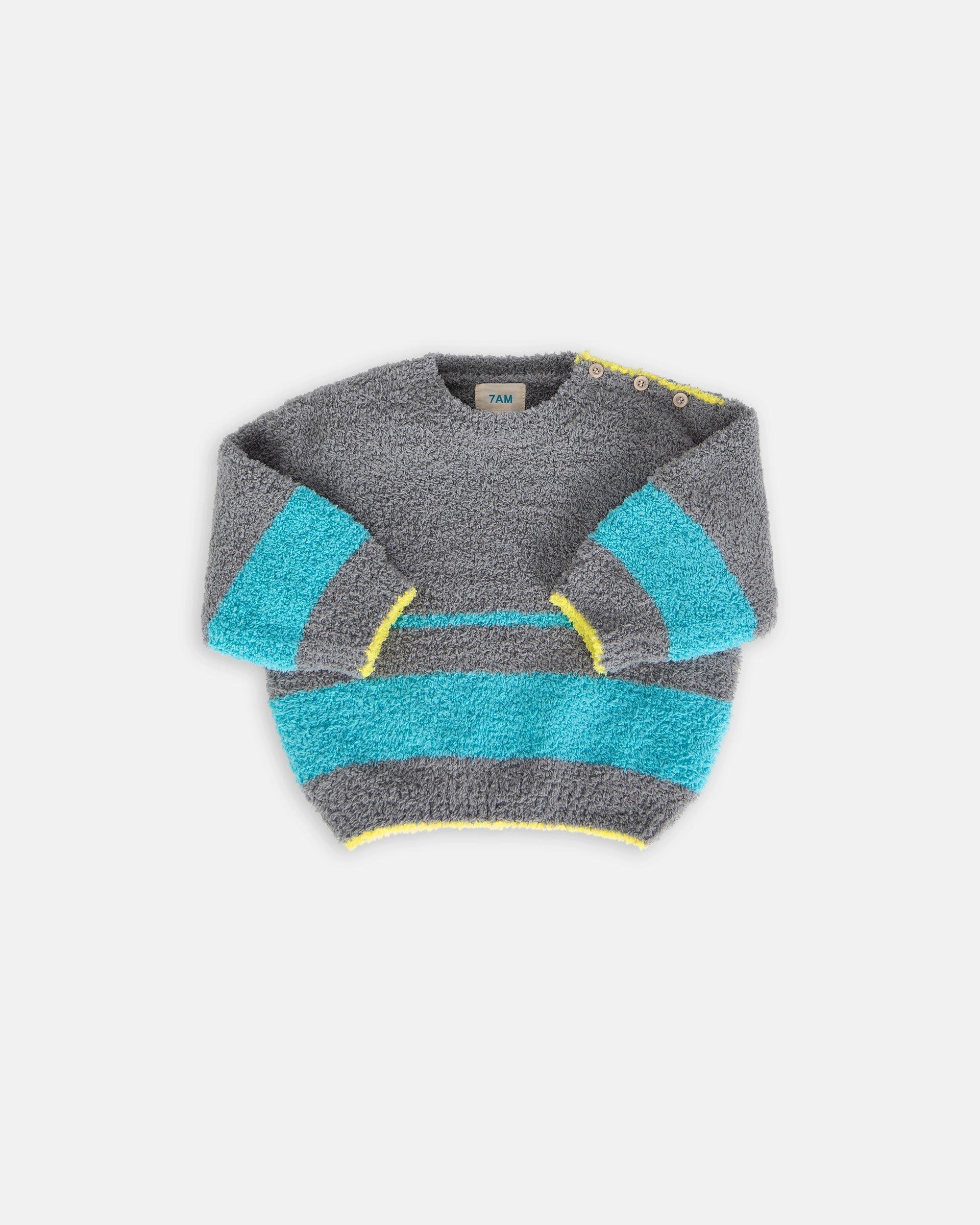 Boxy Striped Sweater Fuzzy - Gris/Bright Cyan image number 1