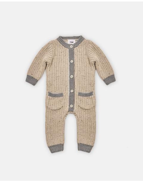 Long Sleeve Chunky Romper - Oat/Heather Grey