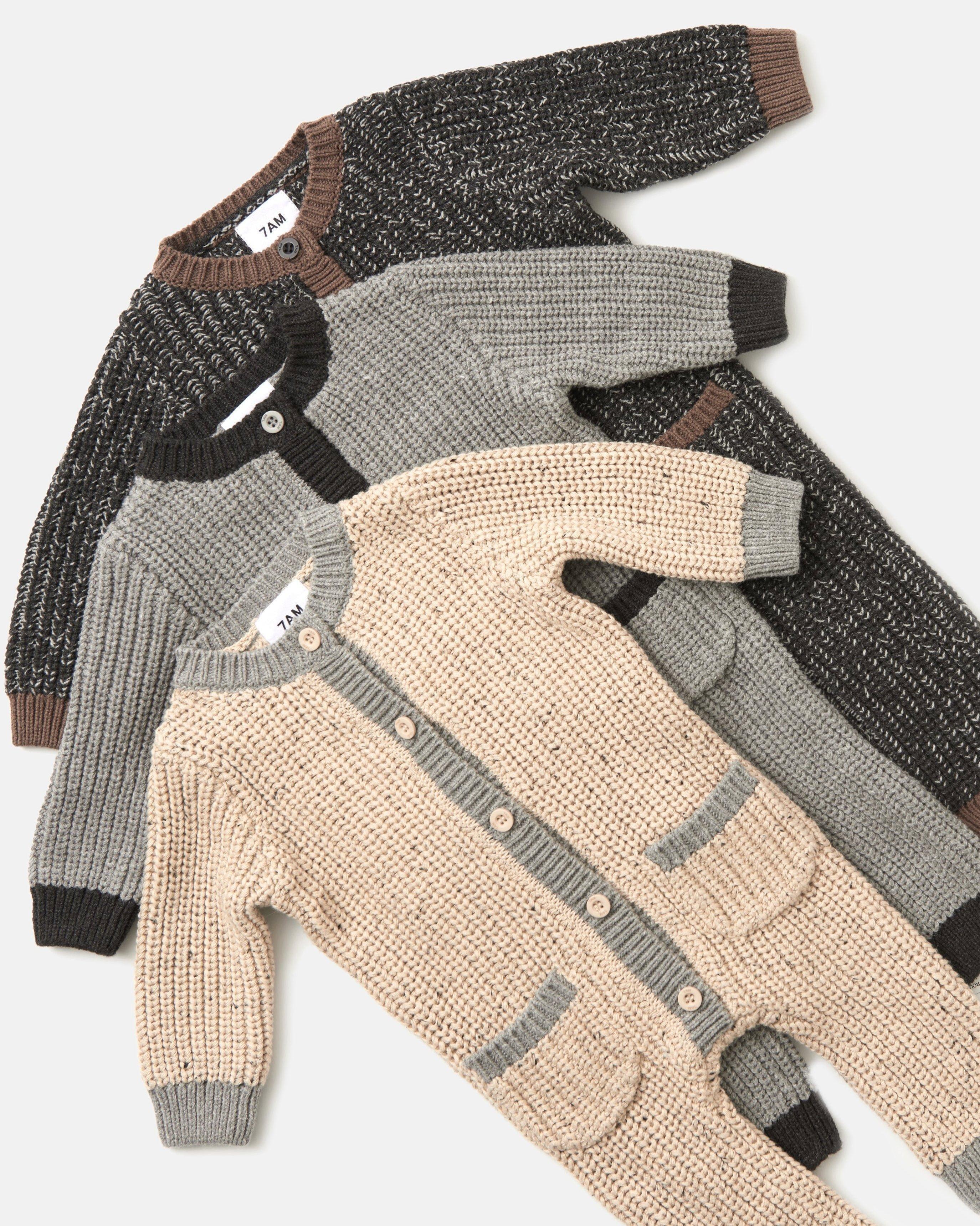 Long Sleeve Chunky Romper - Oat/Heather Grey image number 2