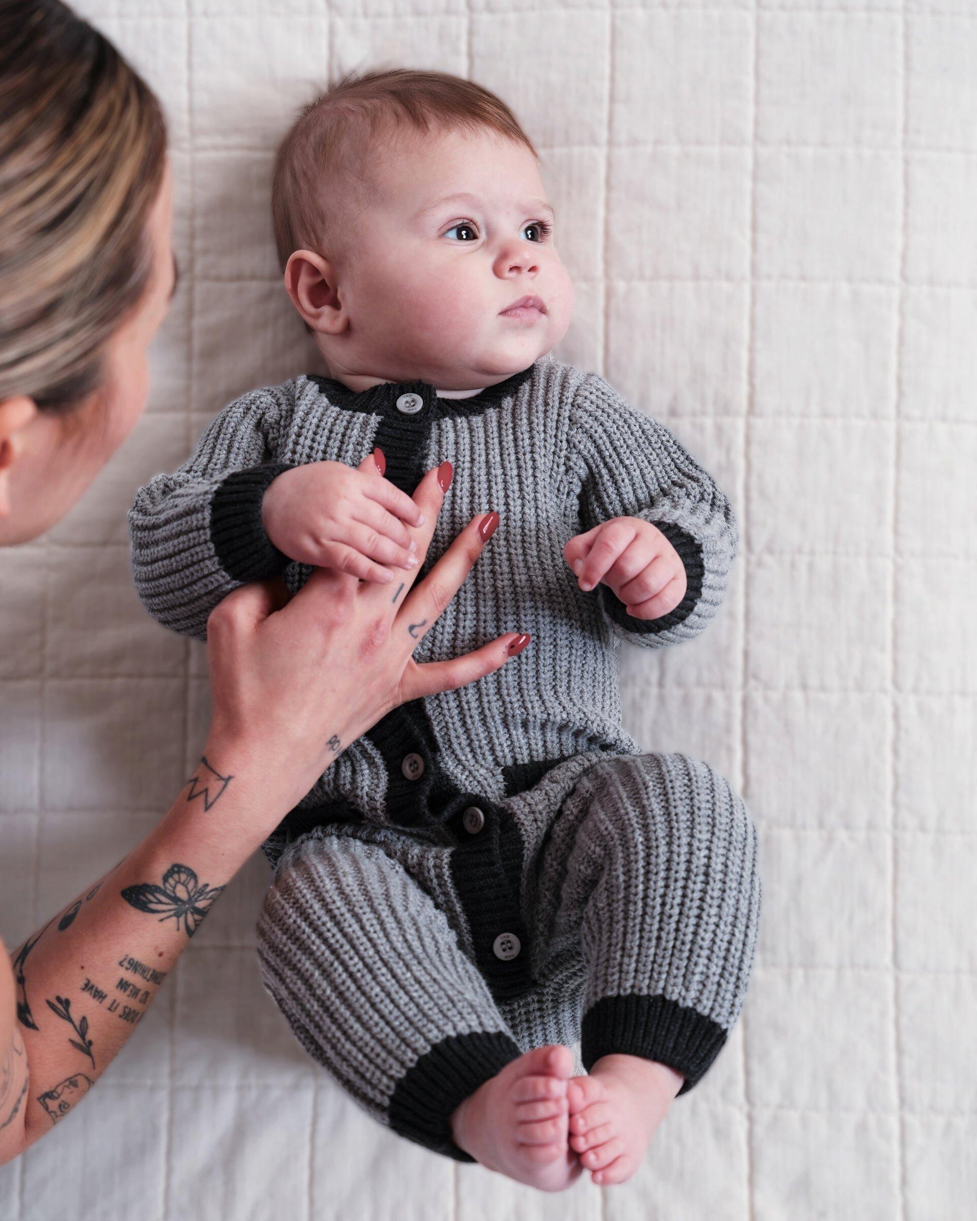 Long Sleeve Chunky Romper - Oat/Heather Grey image number 4
