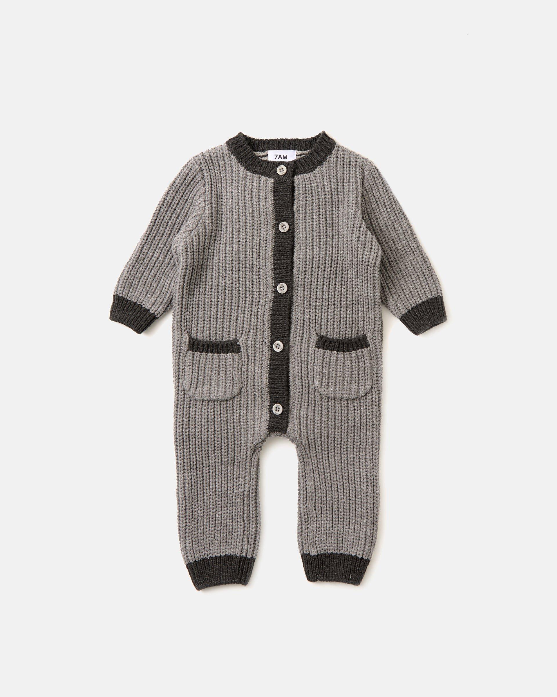 Long Sleeve Chunky Romper - Heather Grey/Black