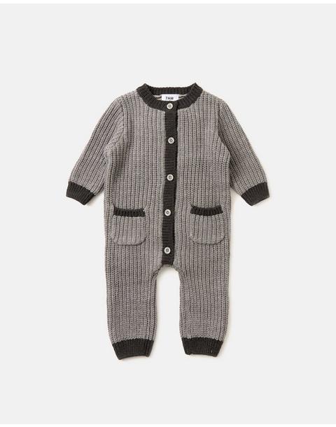 Long Sleeve Chunky Romper - Heather Grey/Black