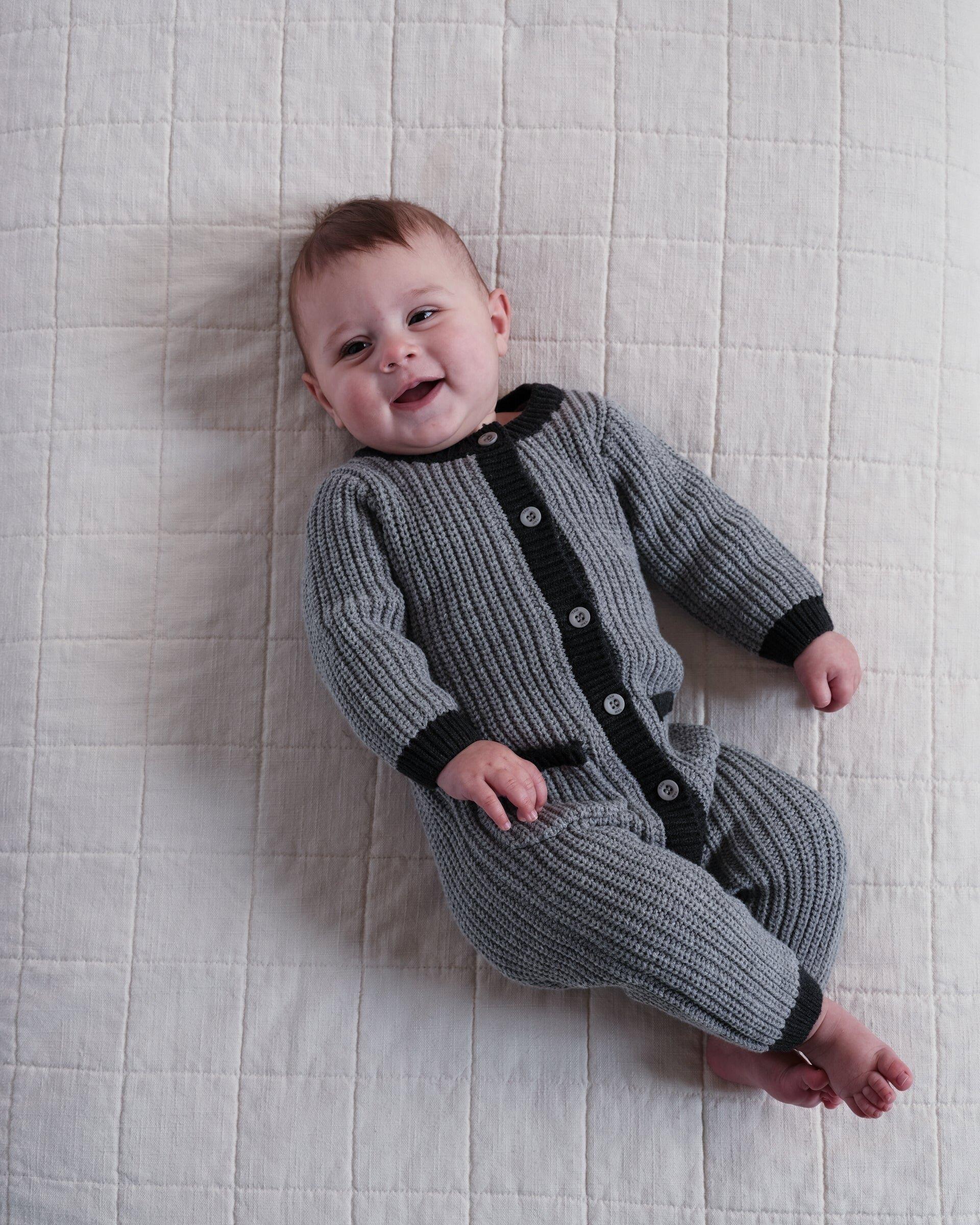 Long Sleeve Chunky Romper - Heather Grey/Black image number 1