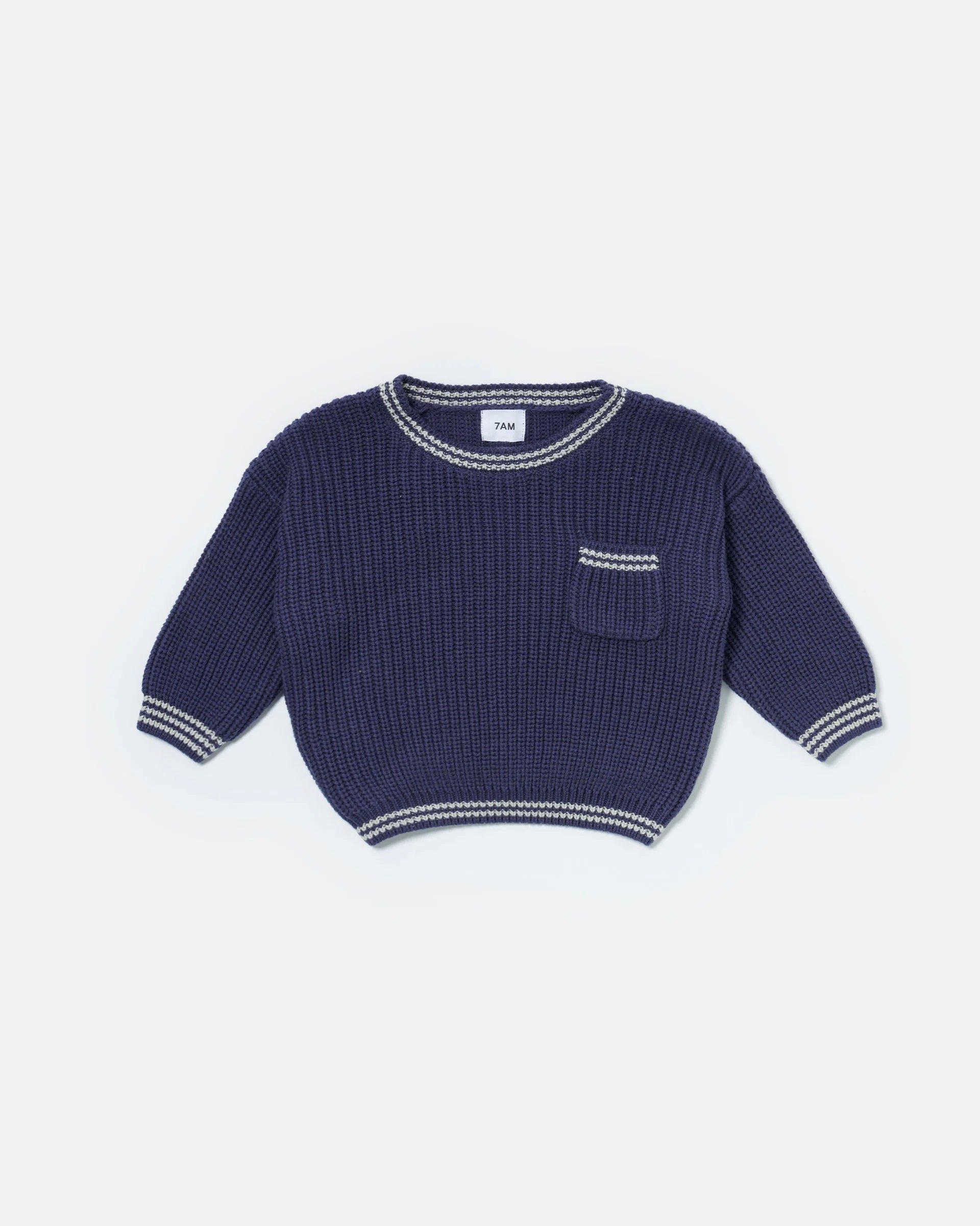 Boxy Sweater Tennis Chunky - Navy/Pearl Grey