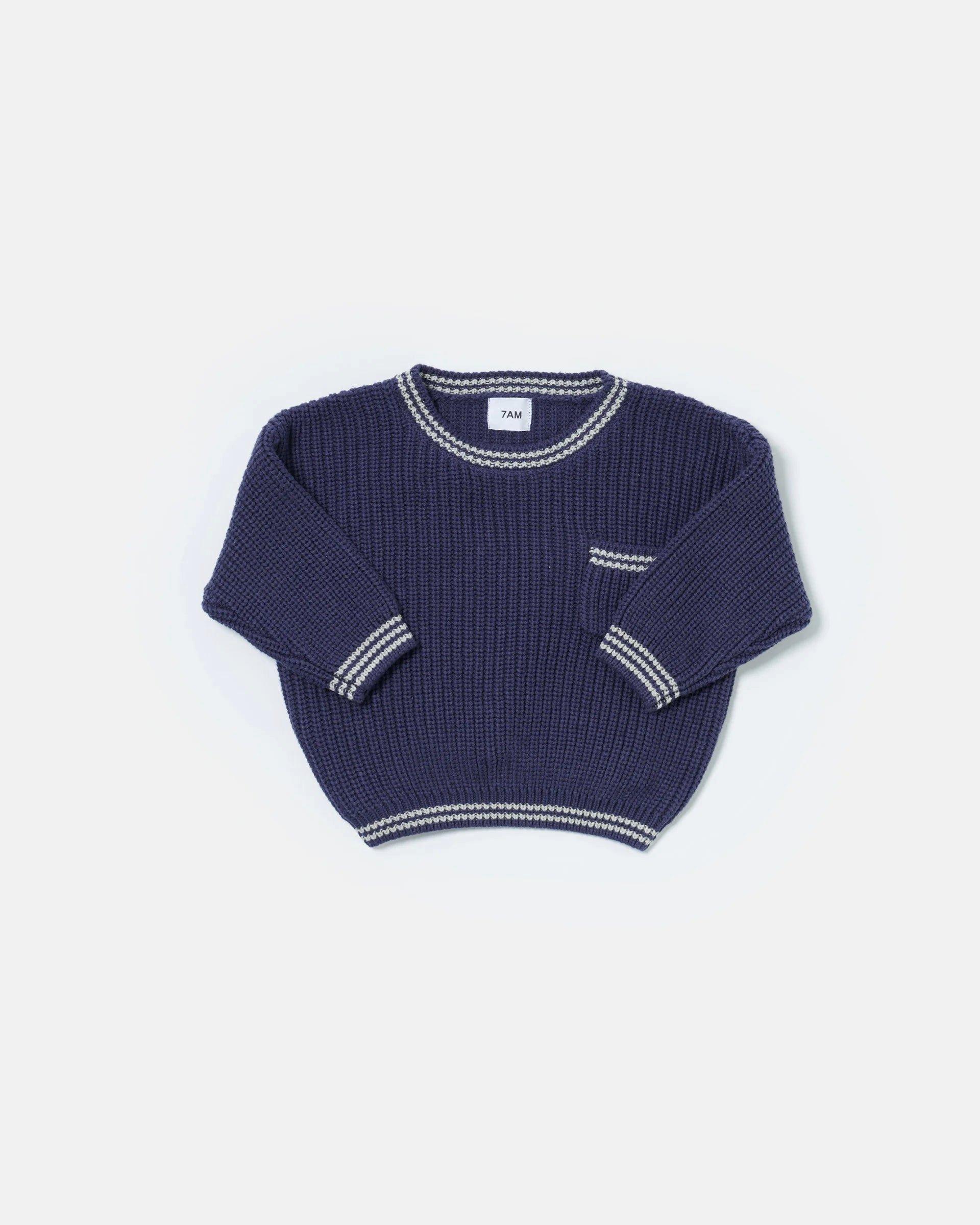Boxy Sweater Tennis Chunky - Navy/Pearl Grey image number 3