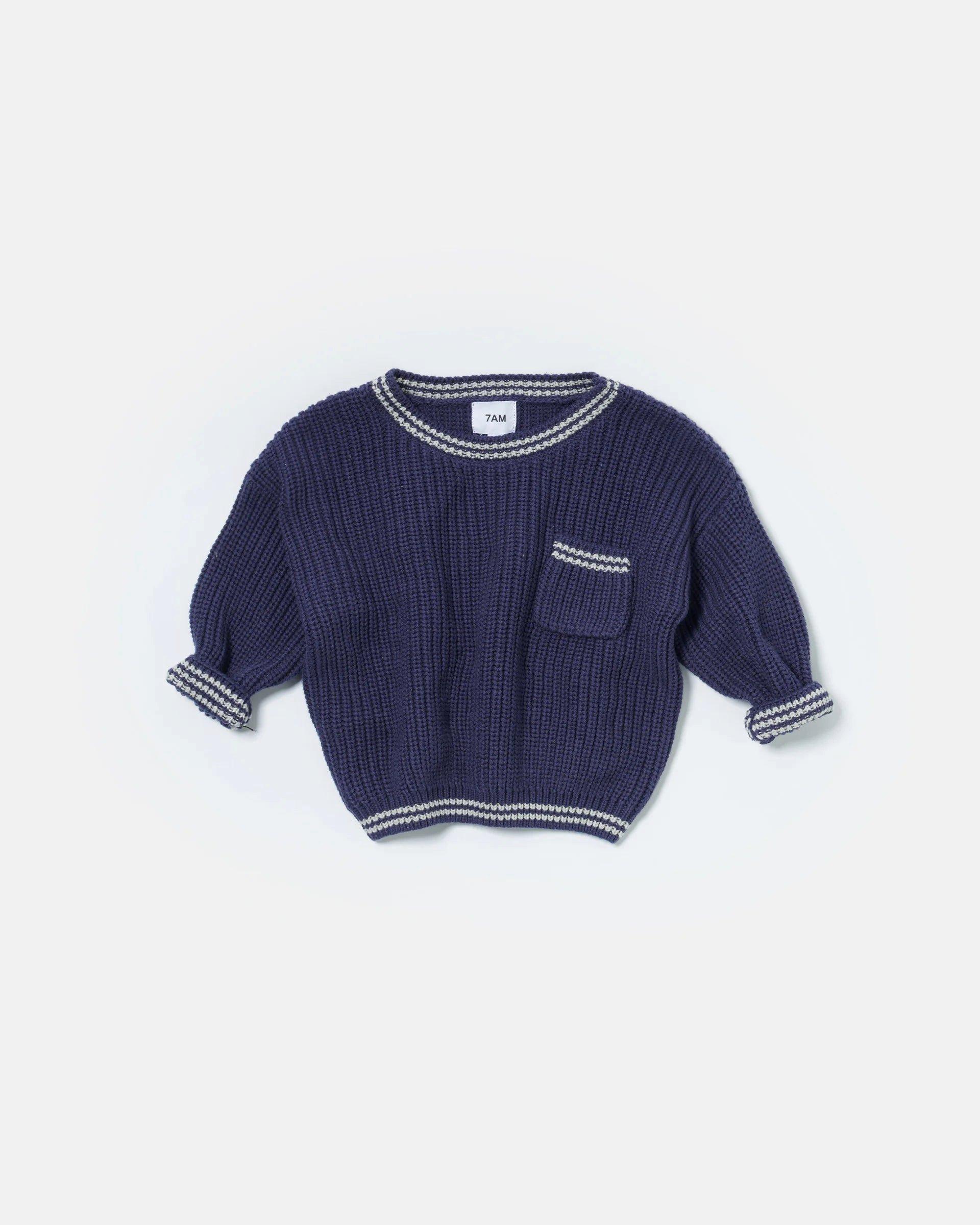 Boxy Sweater Tennis Chunky - Navy/Pearl Grey image number 1