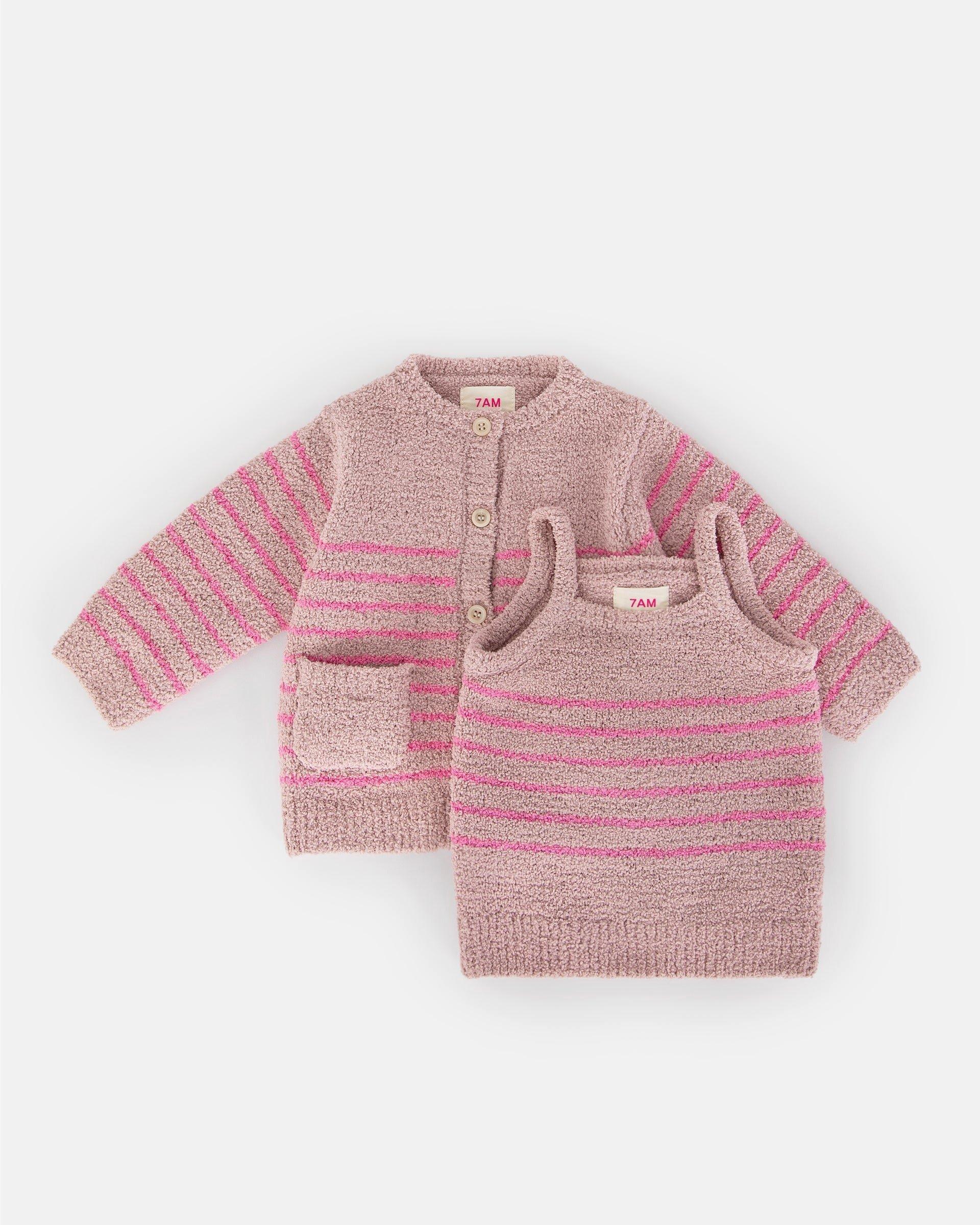 Camisole & Cardigan Set Fuzzy - Ash Rose/Vivid Pink
