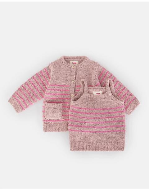 Camisole & Cardigan Set Fuzzy - Ash Rose/Vivid Pink