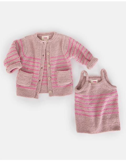 Camisole & Cardigan Set Fuzzy - Ash Rose/Vivid Pink
