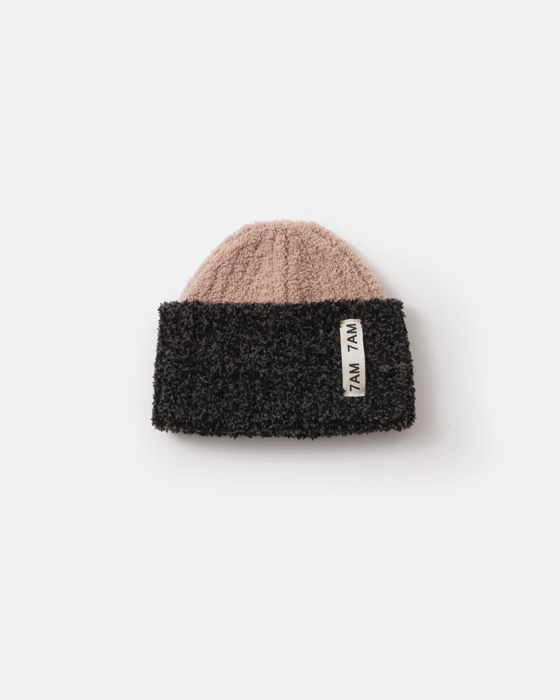 2-Tone Ribbed Beanie Fuzzy - Pecan/Black Melange image number 2