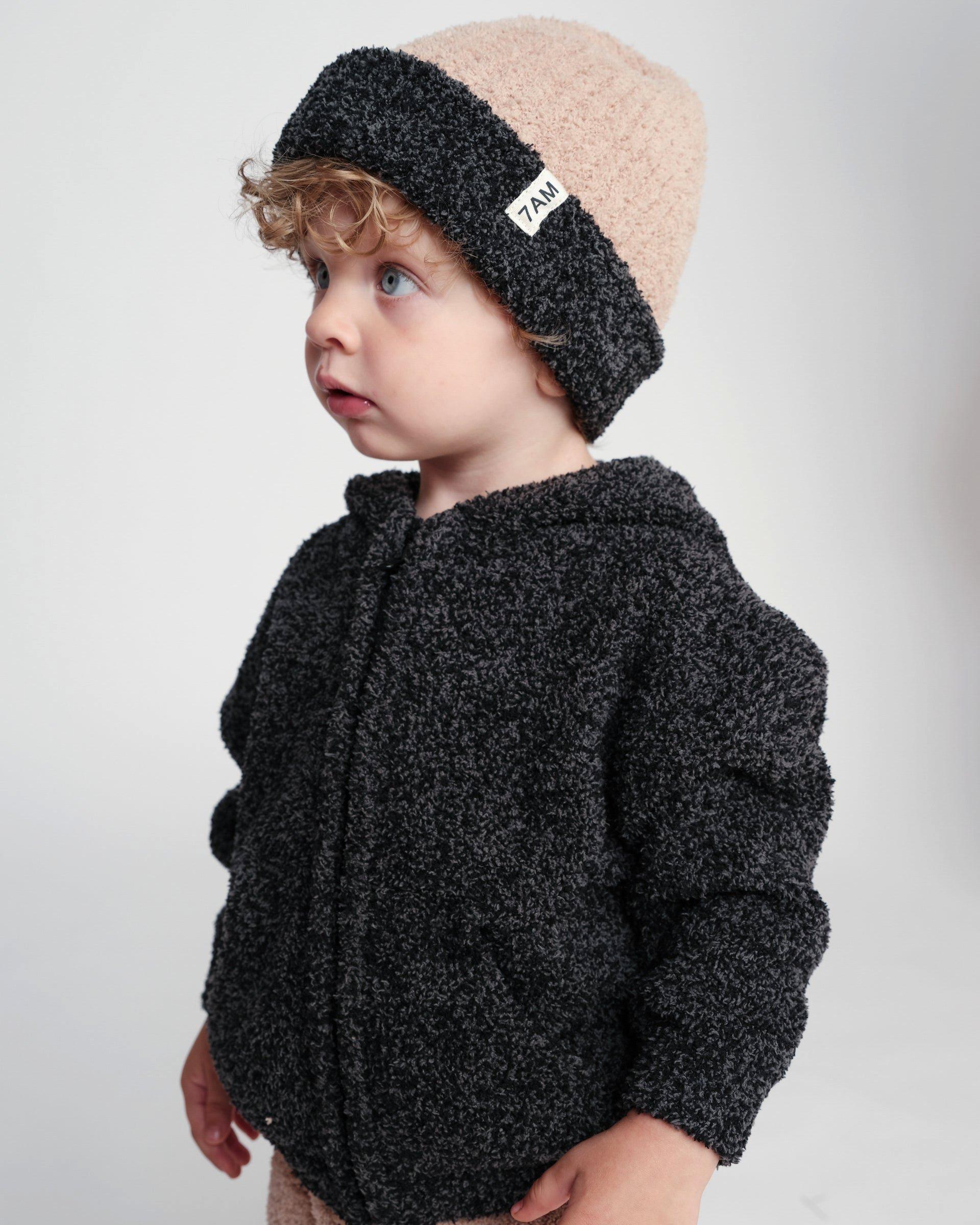 2-Tone Ribbed Beanie Fuzzy - Pecan/Black Melange image number 4