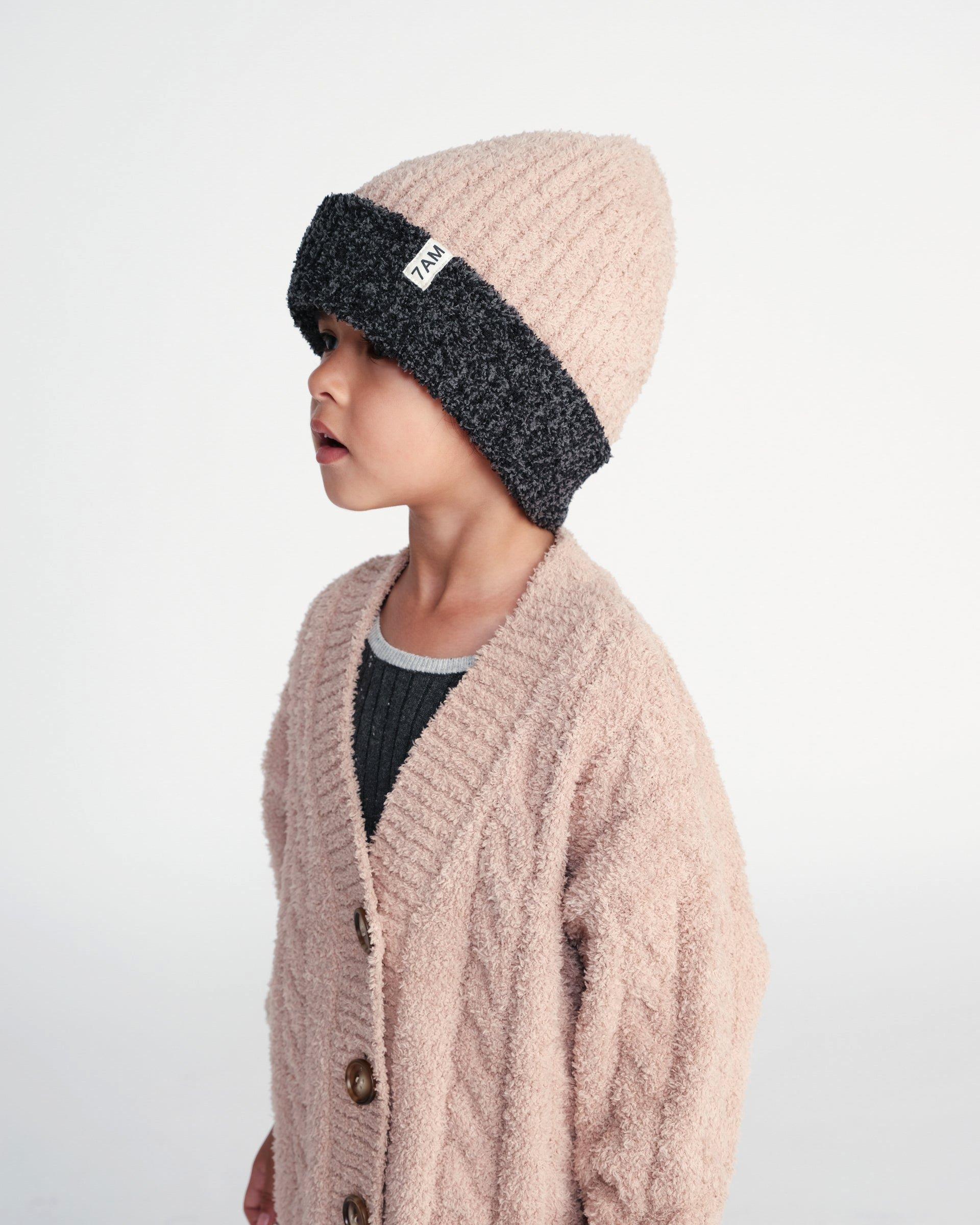 2-Tone Ribbed Beanie Fuzzy - Pecan/Black Melange image number 1