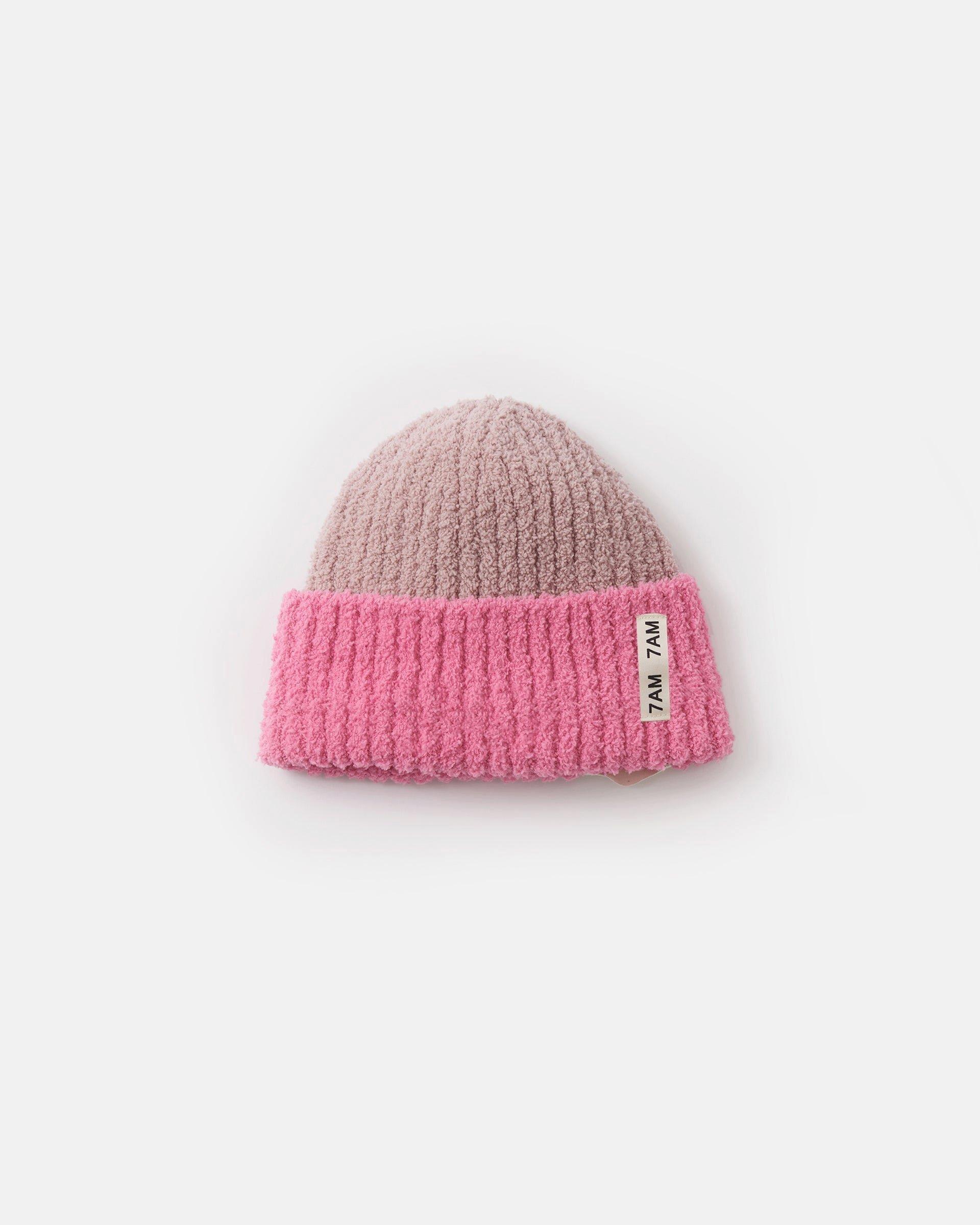 2-Tone Ribbed Beanie Fuzzy - Ash Rose/Vivid Pink image number 2