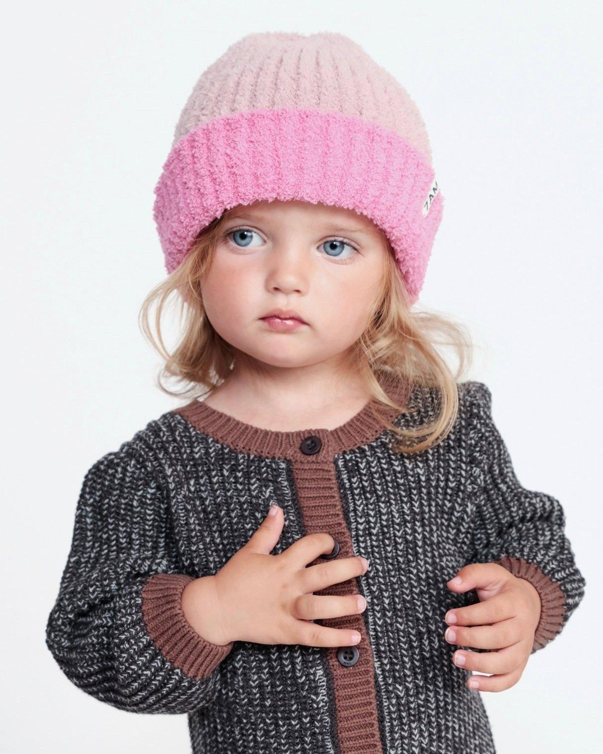 2-Tone Ribbed Beanie Fuzzy - Ash Rose/Vivid Pink image number 1