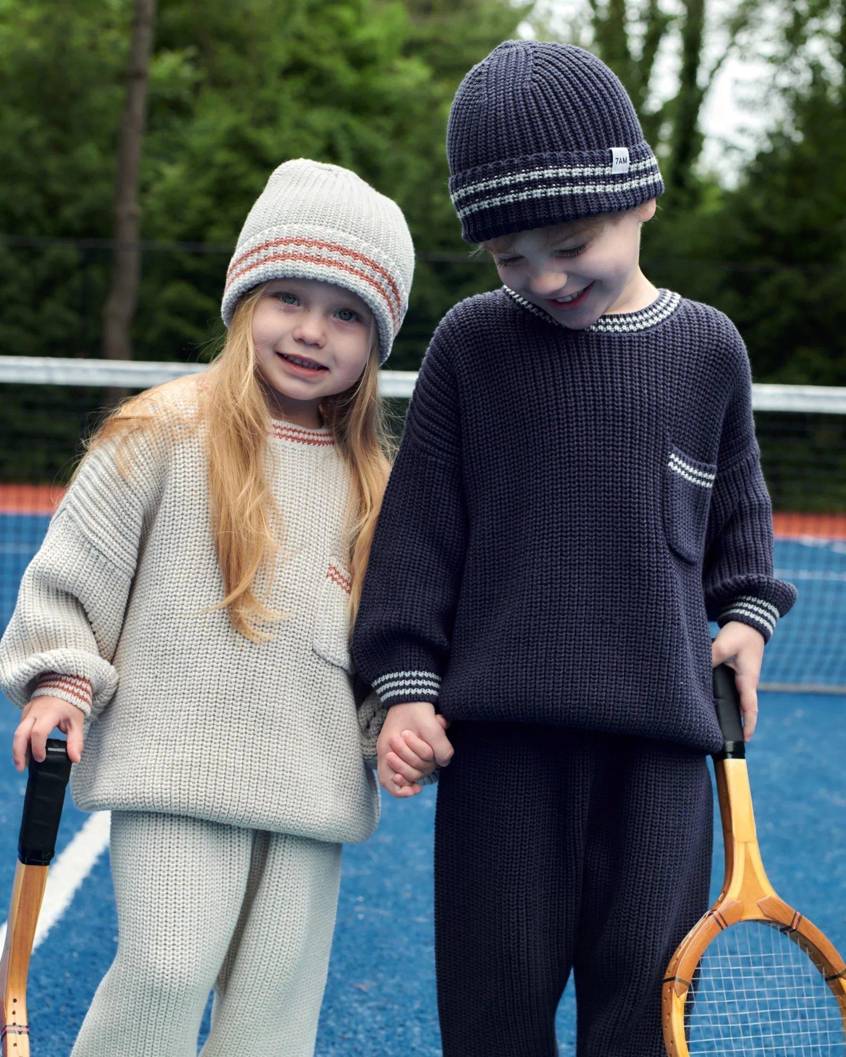 Beanie Tennis Chunky - Navy/Pearl Grey image number 2