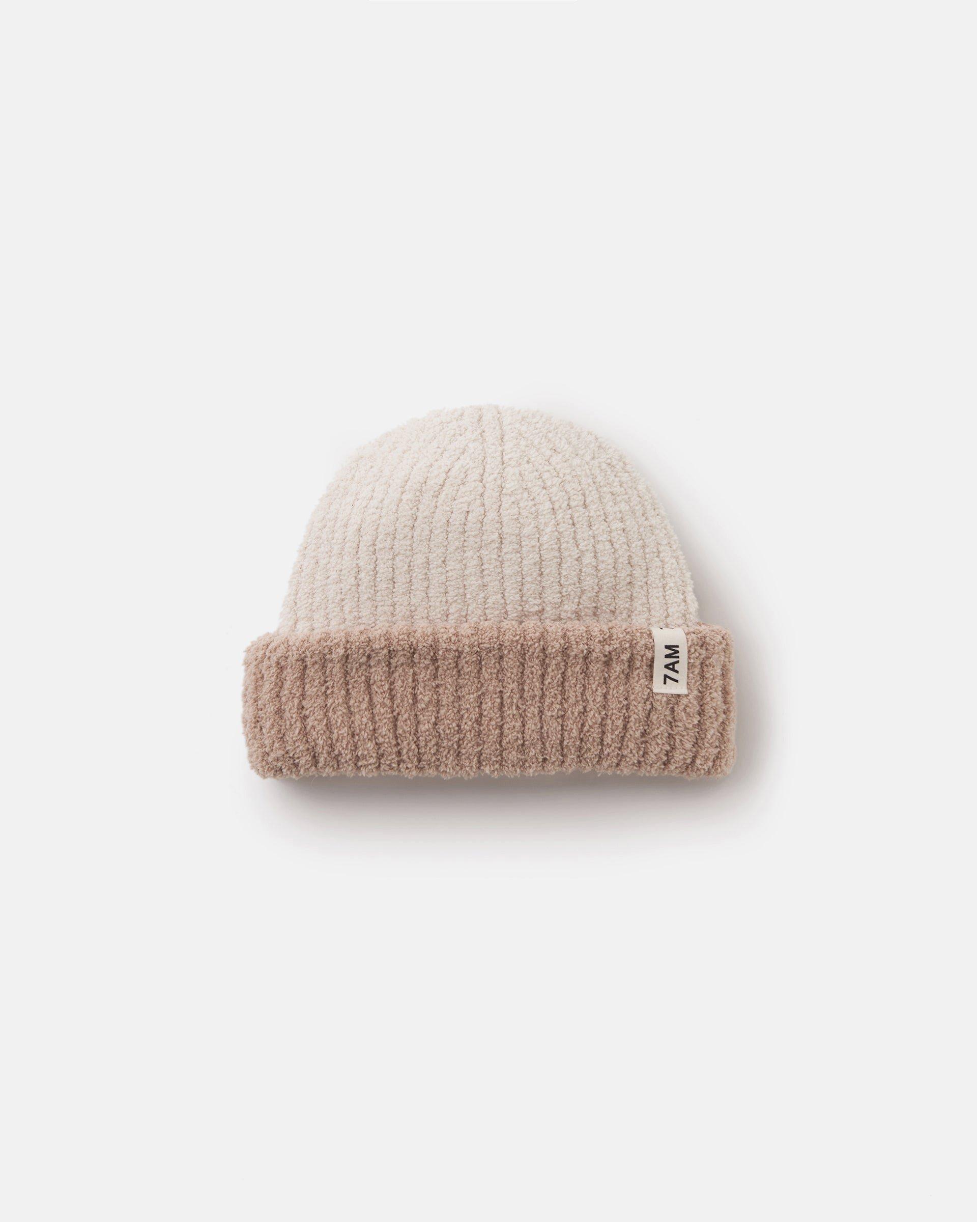 2-Tone Ribbed Beanie Fuzzy - Ecru/Pecan