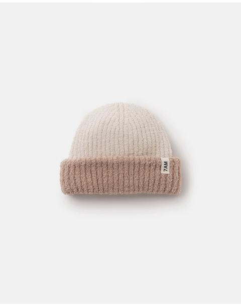 2-Tone Ribbed Beanie Fuzzy - Ecru/Pecan