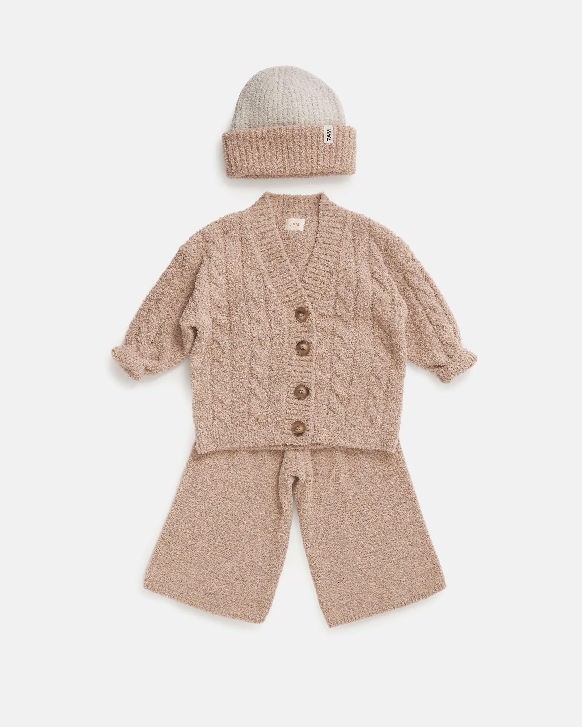 2-Tone Ribbed Beanie Fuzzy - Ecru/Pecan image number 3
