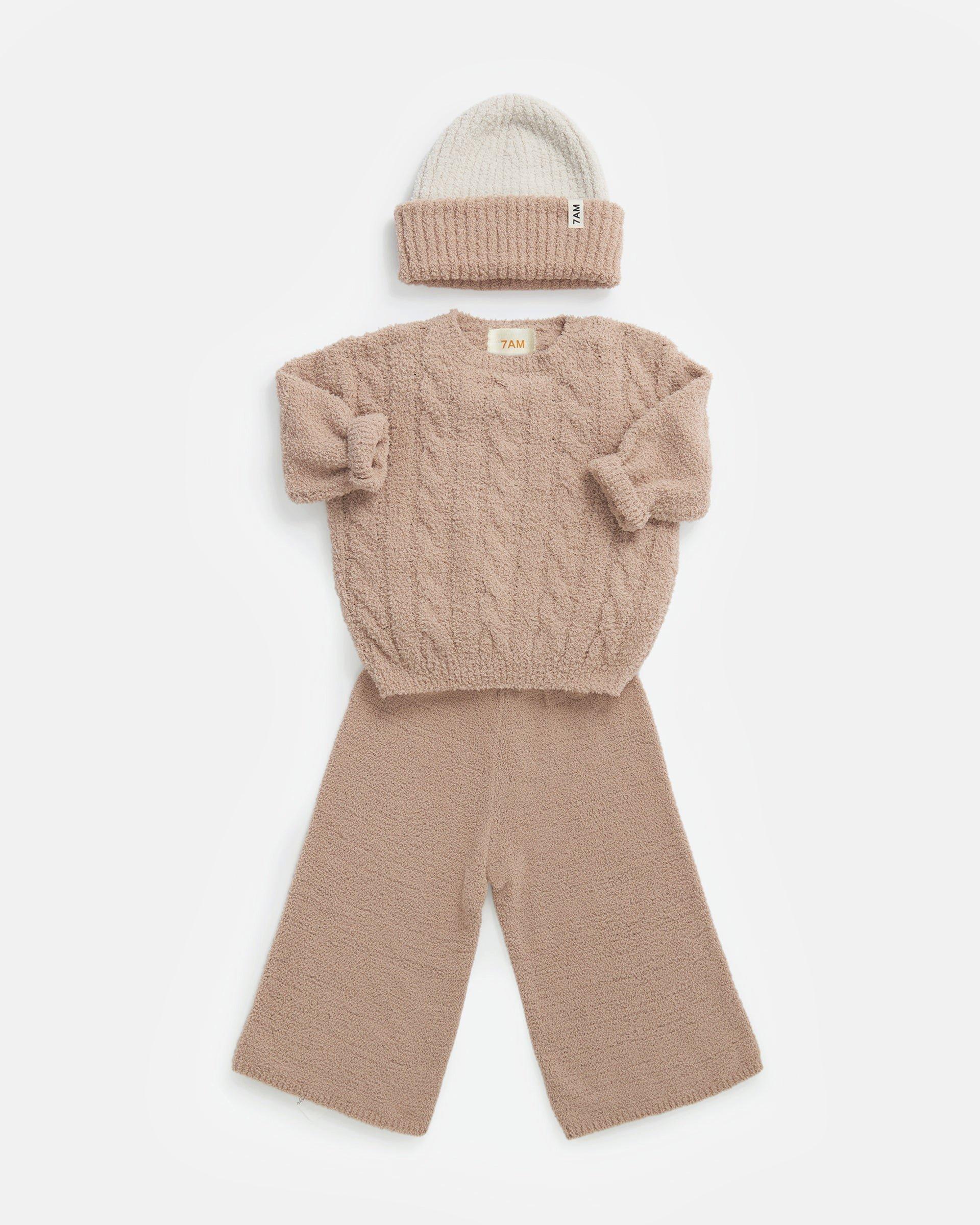 2-Tone Ribbed Beanie Fuzzy - Ecru/Pecan image number 4